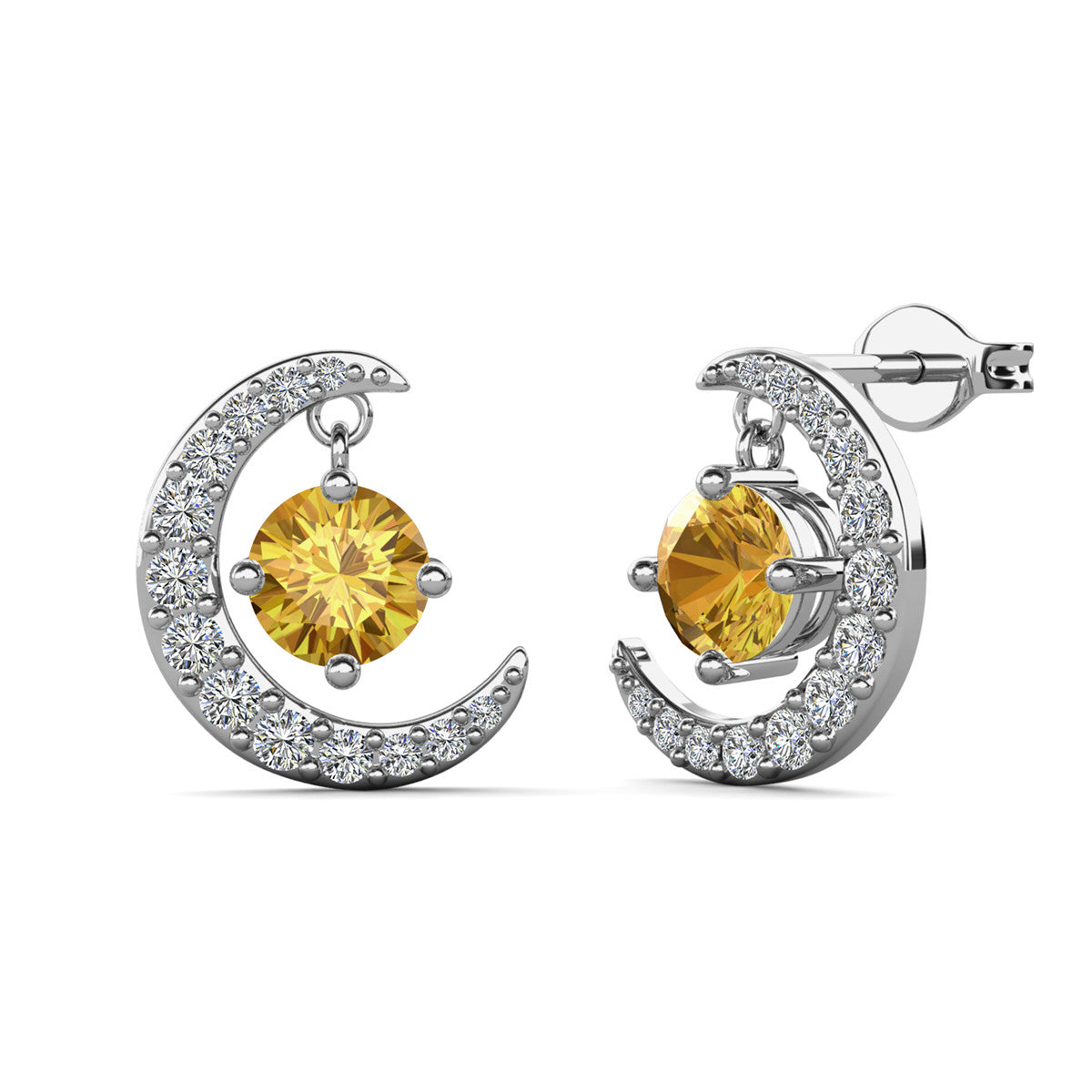 Luna 诞生石耳钉 18k 白金镀圆形切割水晶