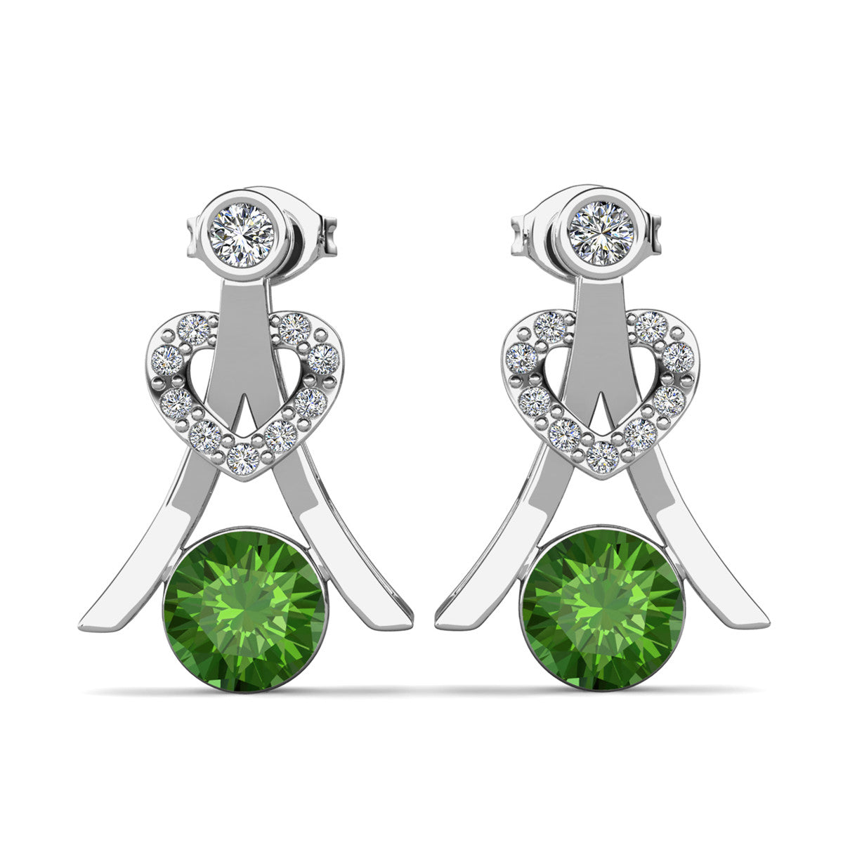 Serenity August Birthstone Peridot Earrings, 18k White Gold Plated Silver Earrings with Round Cut Crystals