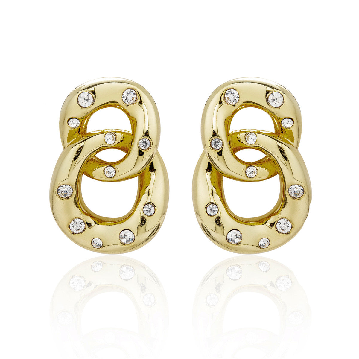 Bonnie 18k White Gold Double Link Chain Drop Earrings with Swarovski Crystals