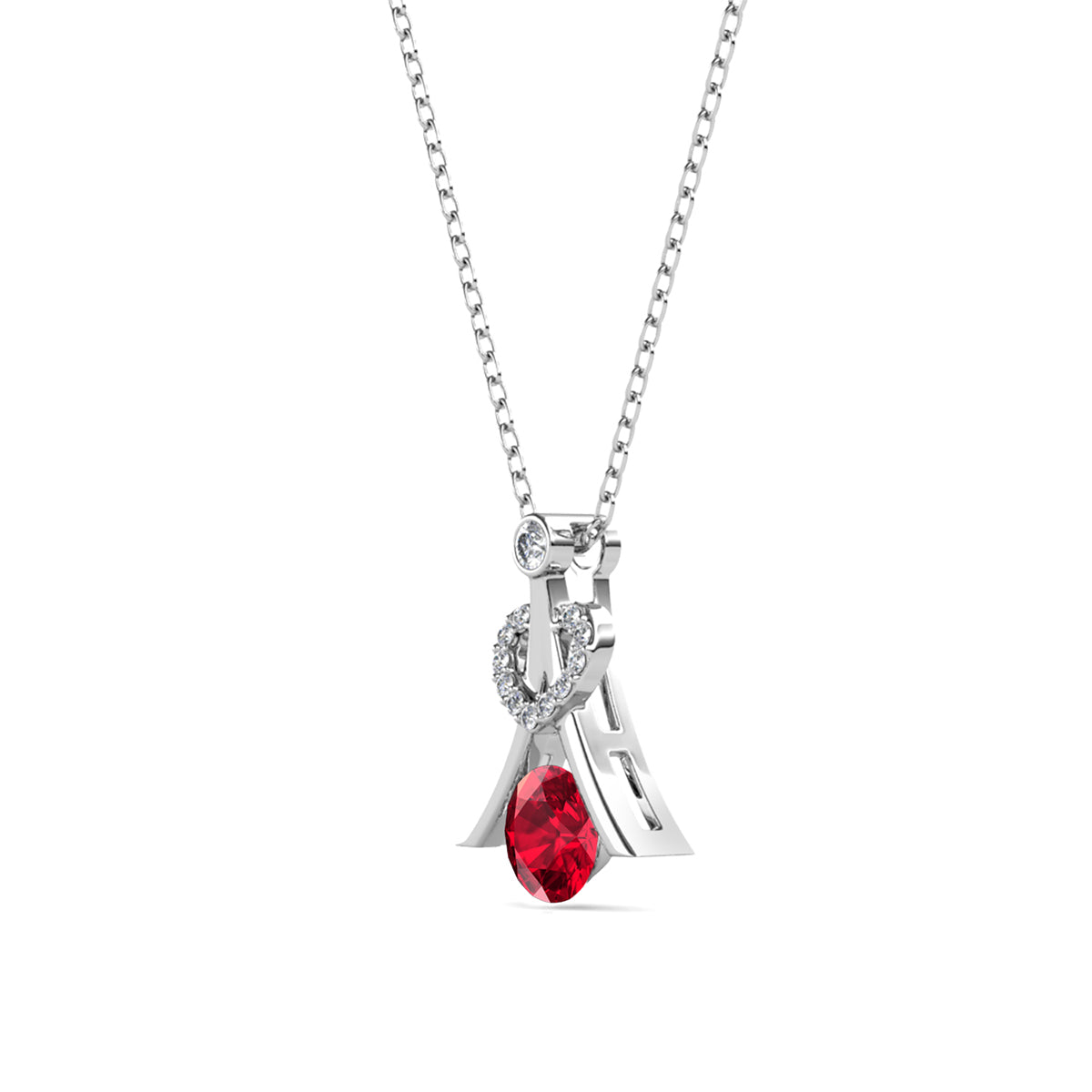 Serenity January Birthstone Garnet Necklace 18k White Gold Plated Silver Necklace with Round Cut Swarovski Crystals