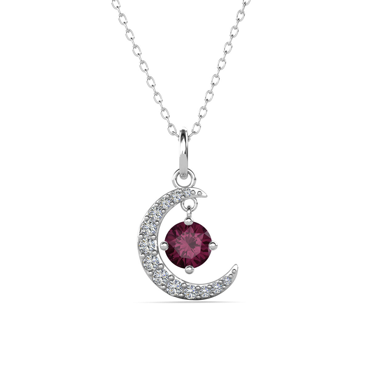Luna February Birthstone Amethyst Necklace 18k White Gold Plated Crescent Pendant Necklace with Round Cut Swarovski Crystals