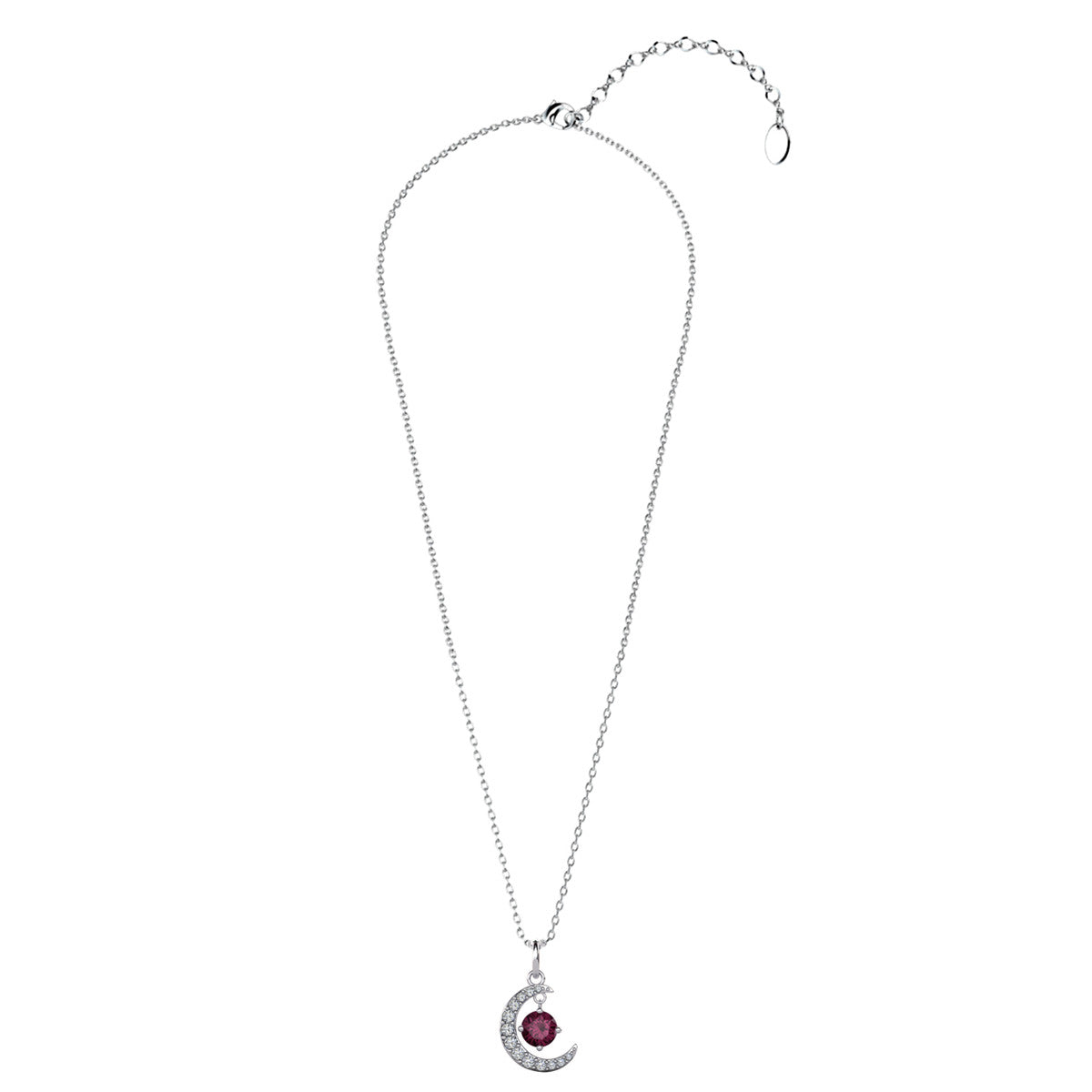 Luna February Birthstone Amethyst Necklace 18k White Gold Plated Crescent Pendant Necklace with Round Cut Swarovski Crystals