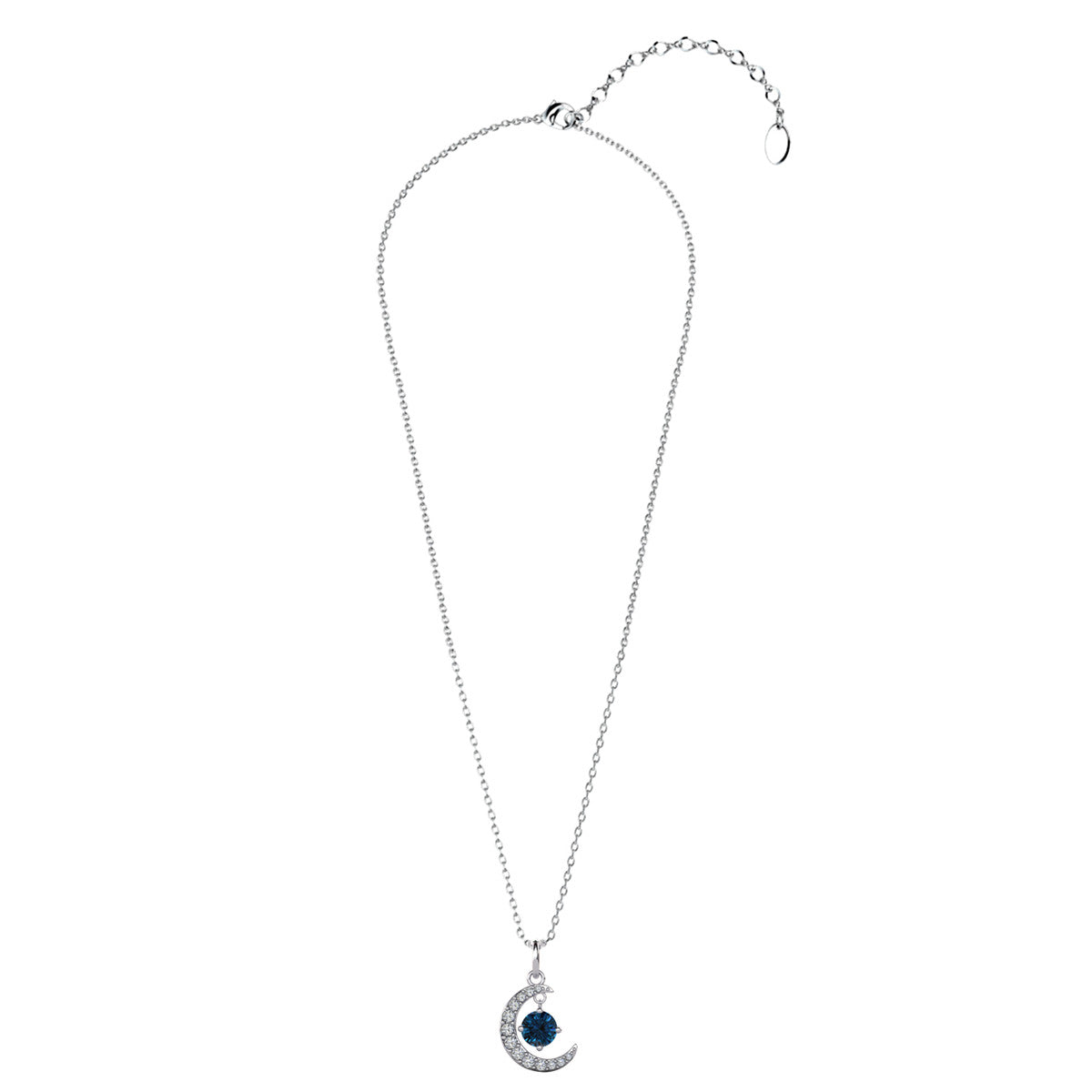Luna December Birthstone Blue Topaz Necklace 18k White Gold Plated Crescent Pendant Necklace with Round Cut Swarovski Crystals