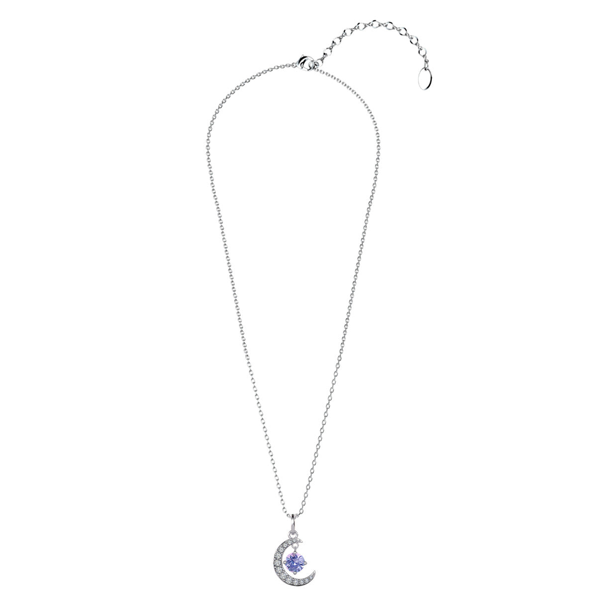 Luna June Birthstone Alexandrite Necklace 18k White Gold Plated Crescent Pendant Necklace with Round Cut Swarovski Crystals