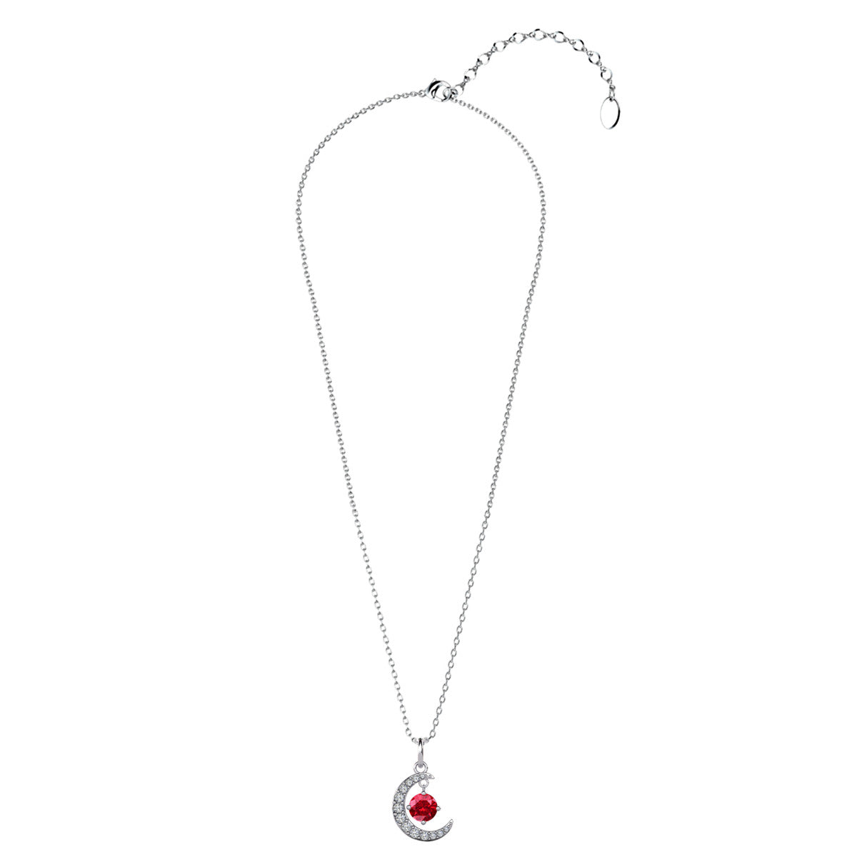 Luna July Birthstone Ruby Necklace 18k White Gold Plated Crescent Pendant Necklace with Round Cut Swarovski Crystals