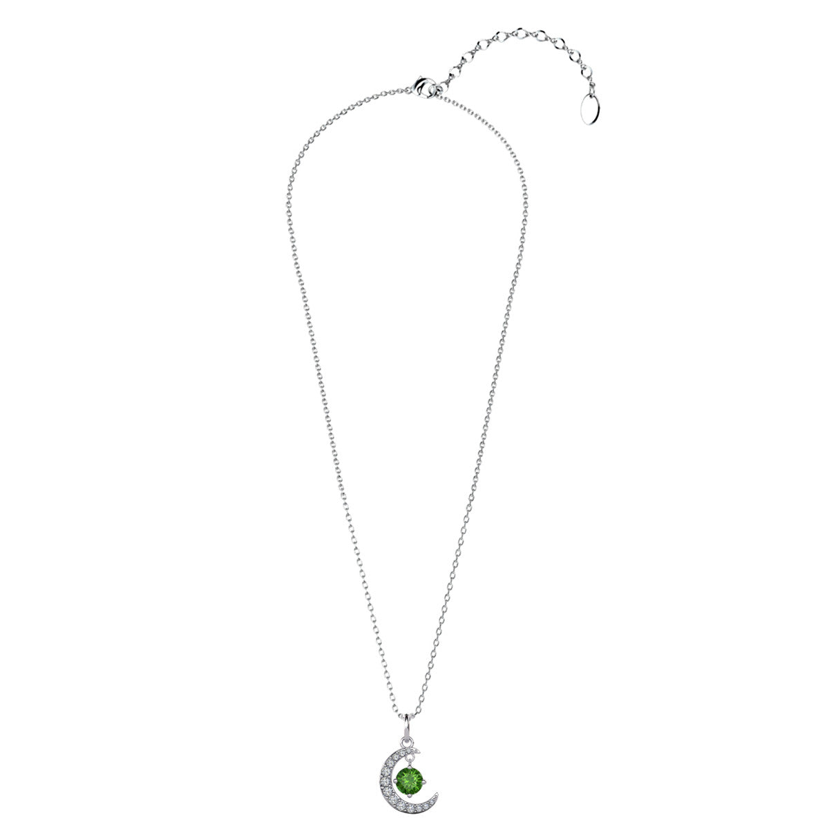 Luna August Birthstone Peridot Necklace 18k White Gold Plated Crescent Pendant Necklace with Round Cut Swarovski Crystals