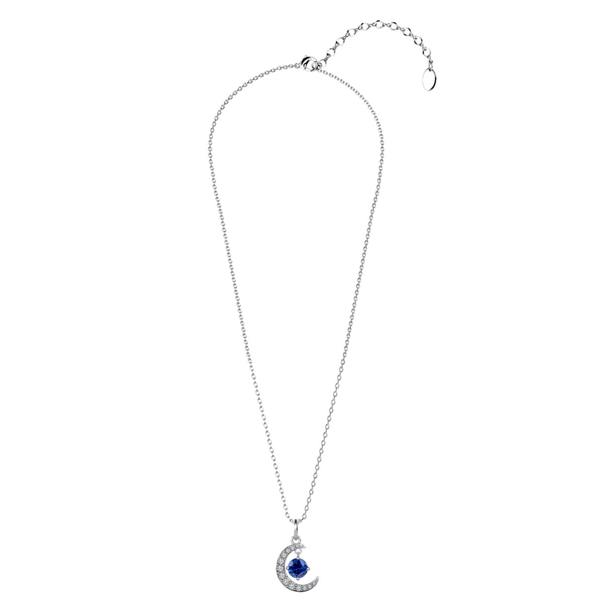 Luna September Birthstone Sapphire Necklace 18k White Gold Plated Crescent Pendant Necklace with Round Cut Swarovski Crystals