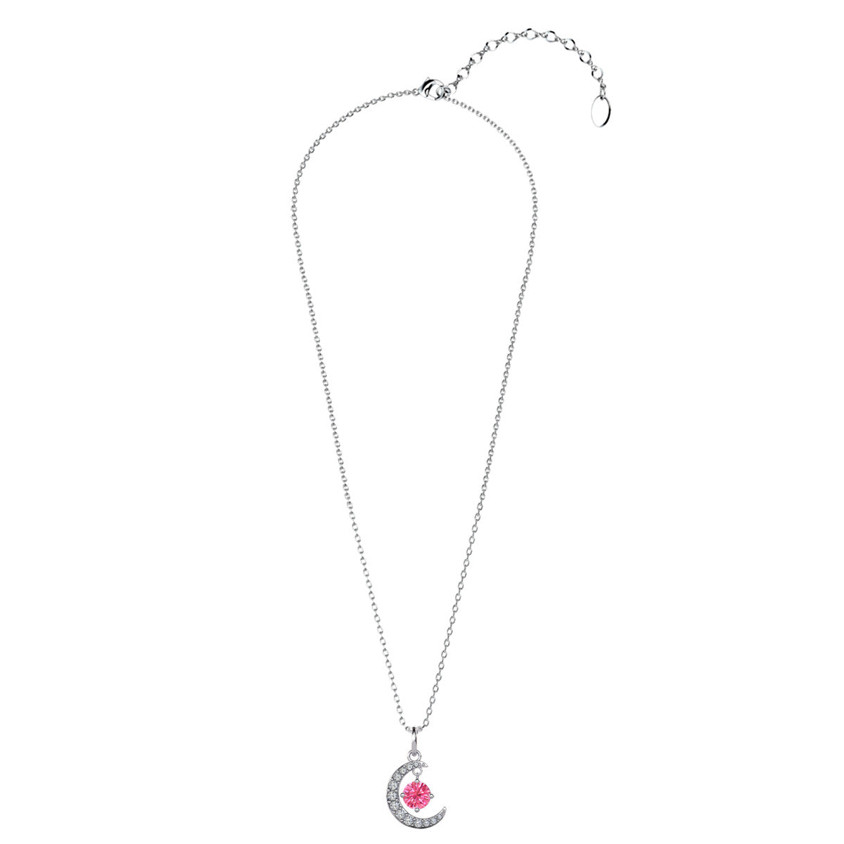 Luna October Birthstone Pink Tourmaline Necklace 18k White Gold Plated Crescent Pendant Necklace with Round Cut Swarovski Crystals