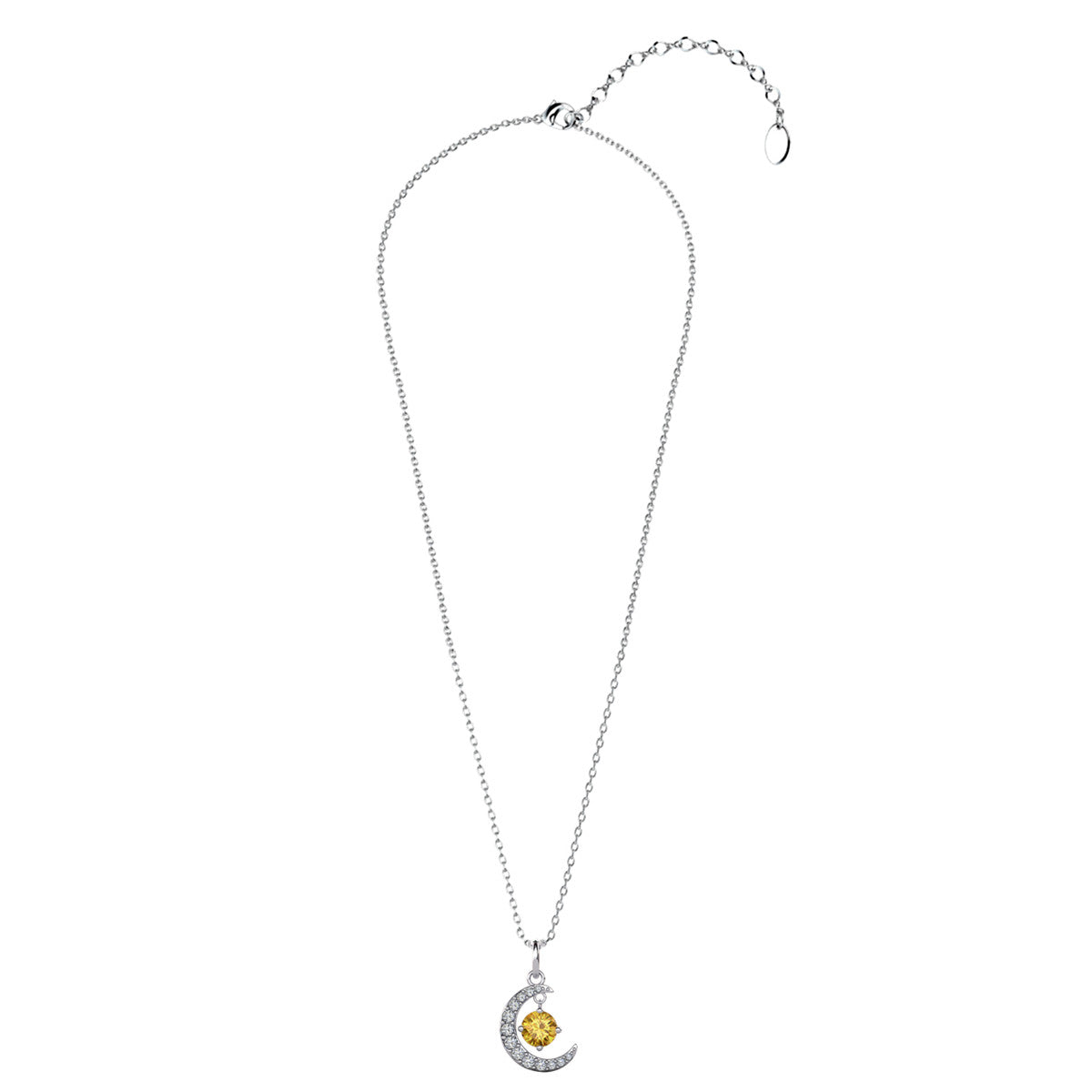 Luna November Birthstone Citrine Necklace 18k White Gold Plated Crescent Pendant Necklace with Round Cut Swarovski Crystals