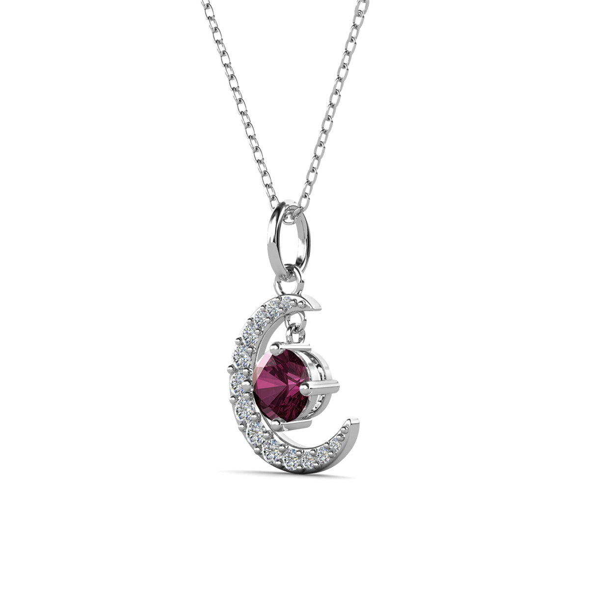 Luna February Birthstone Amethyst Necklace 18k White Gold Plated Crescent Pendant Necklace with Round Cut Swarovski Crystals