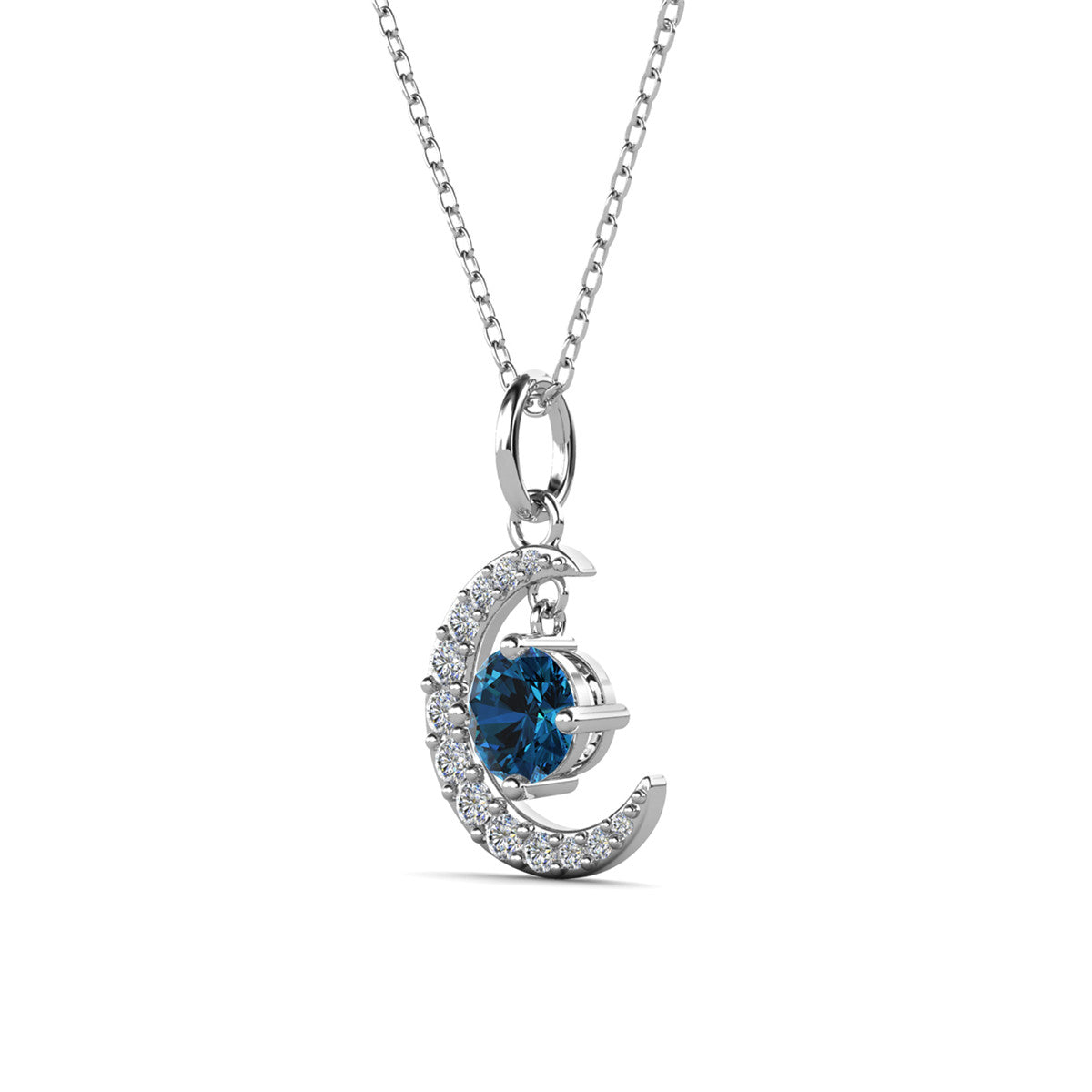Luna December Birthstone Blue Topaz Necklace 18k White Gold Plated Crescent Pendant Necklace with Round Cut Swarovski Crystals