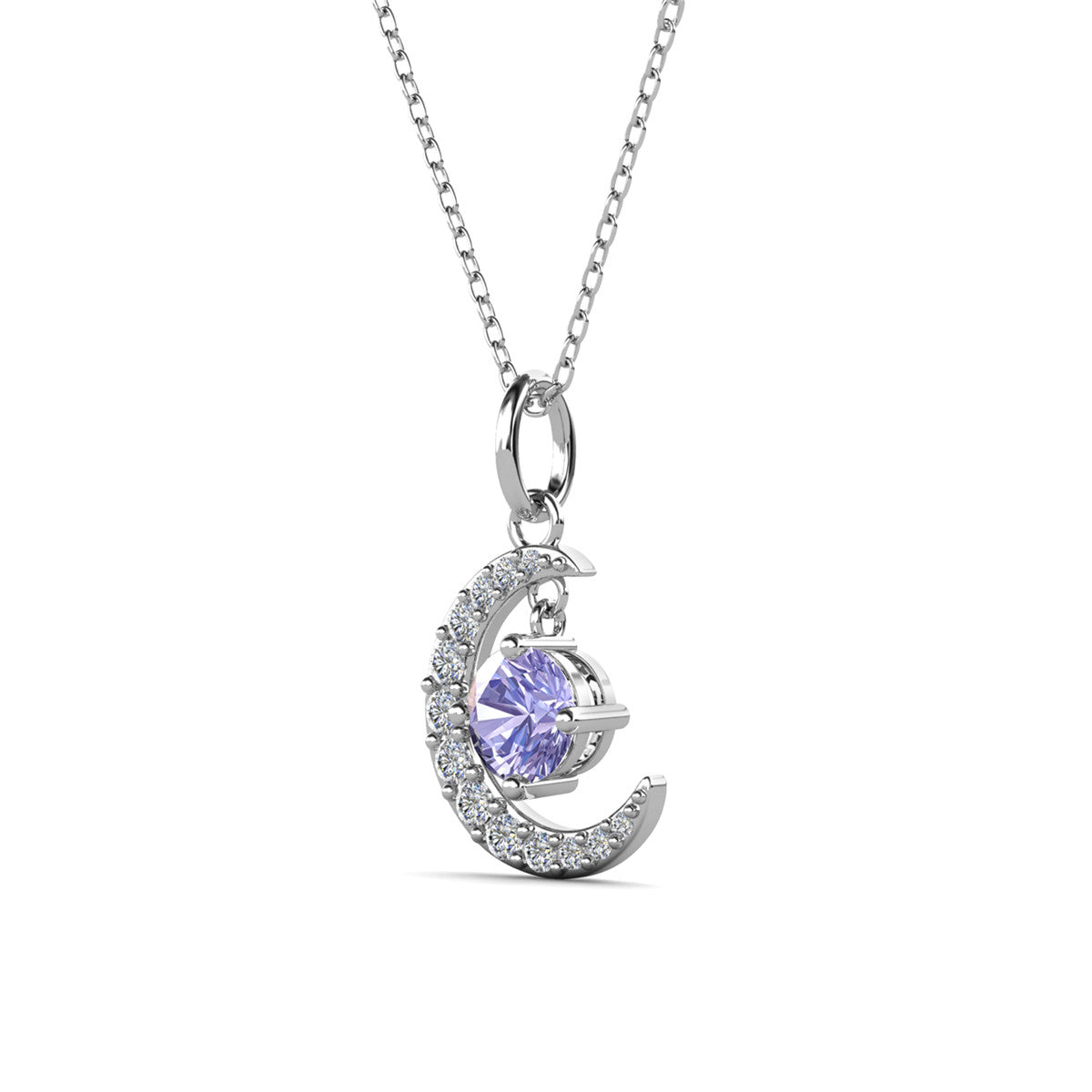 Luna June Birthstone Alexandrite Necklace 18k White Gold Plated Crescent Pendant Necklace with Round Cut Swarovski Crystals