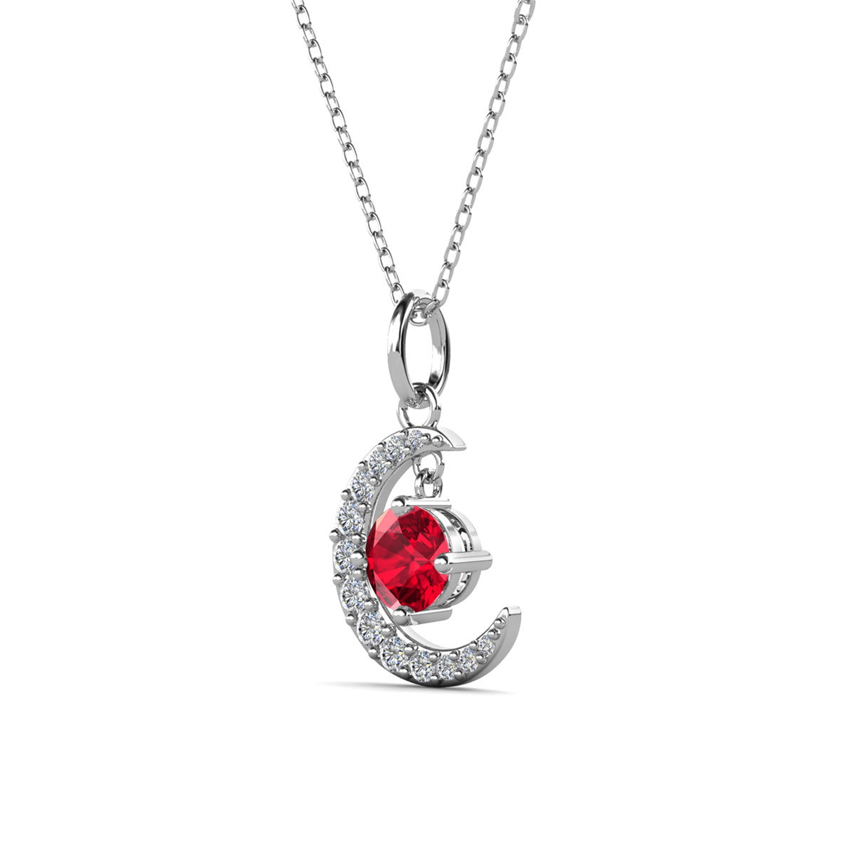 Luna July Birthstone Ruby Necklace 18k White Gold Plated Crescent Pendant Necklace with Round Cut Swarovski Crystals
