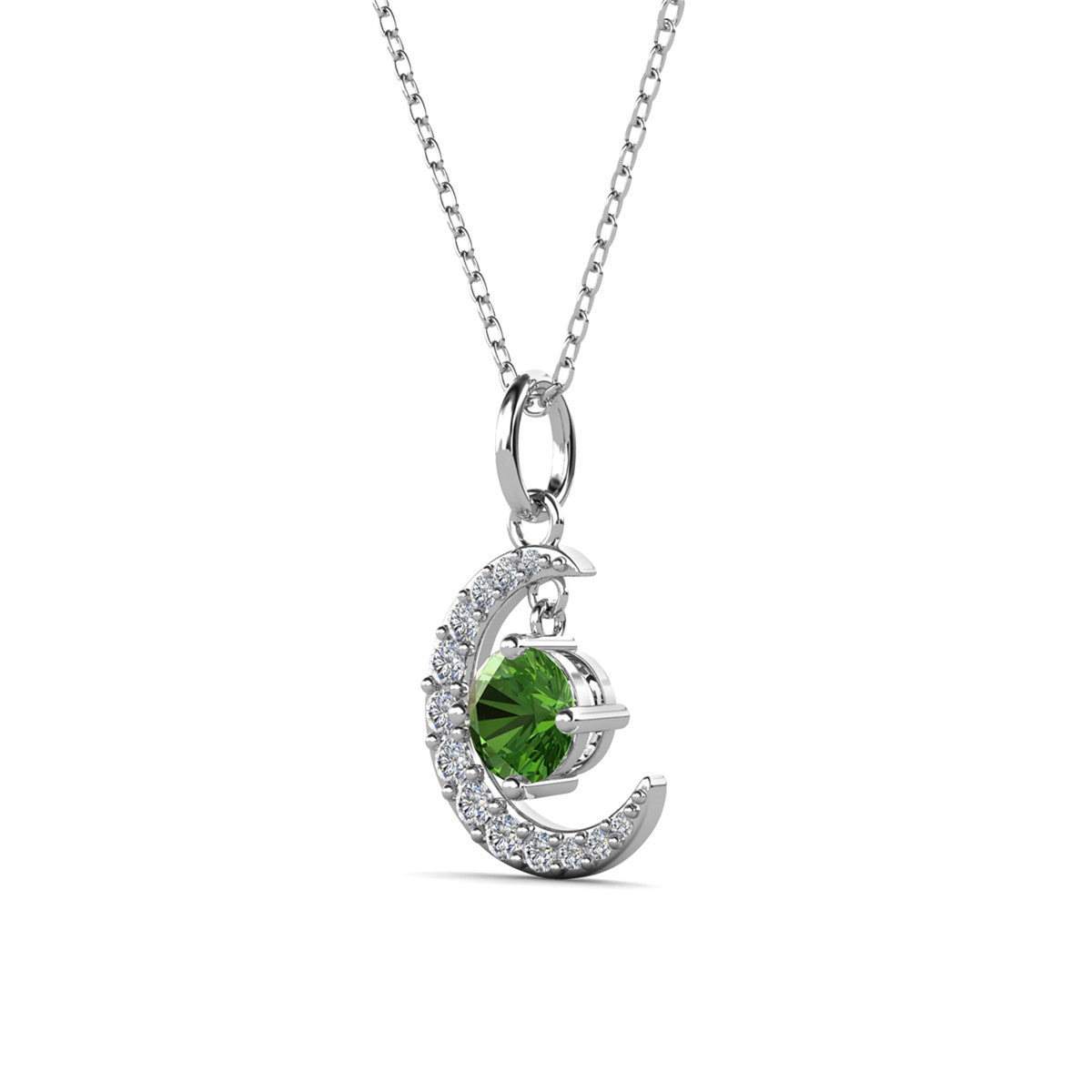 Luna August Birthstone Peridot Necklace 18k White Gold Plated Crescent Pendant Necklace with Round Cut Swarovski Crystals