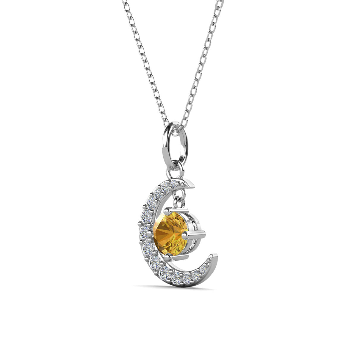 Luna November Birthstone Citrine Necklace 18k White Gold Plated Crescent Pendant Necklace with Round Cut Swarovski Crystals