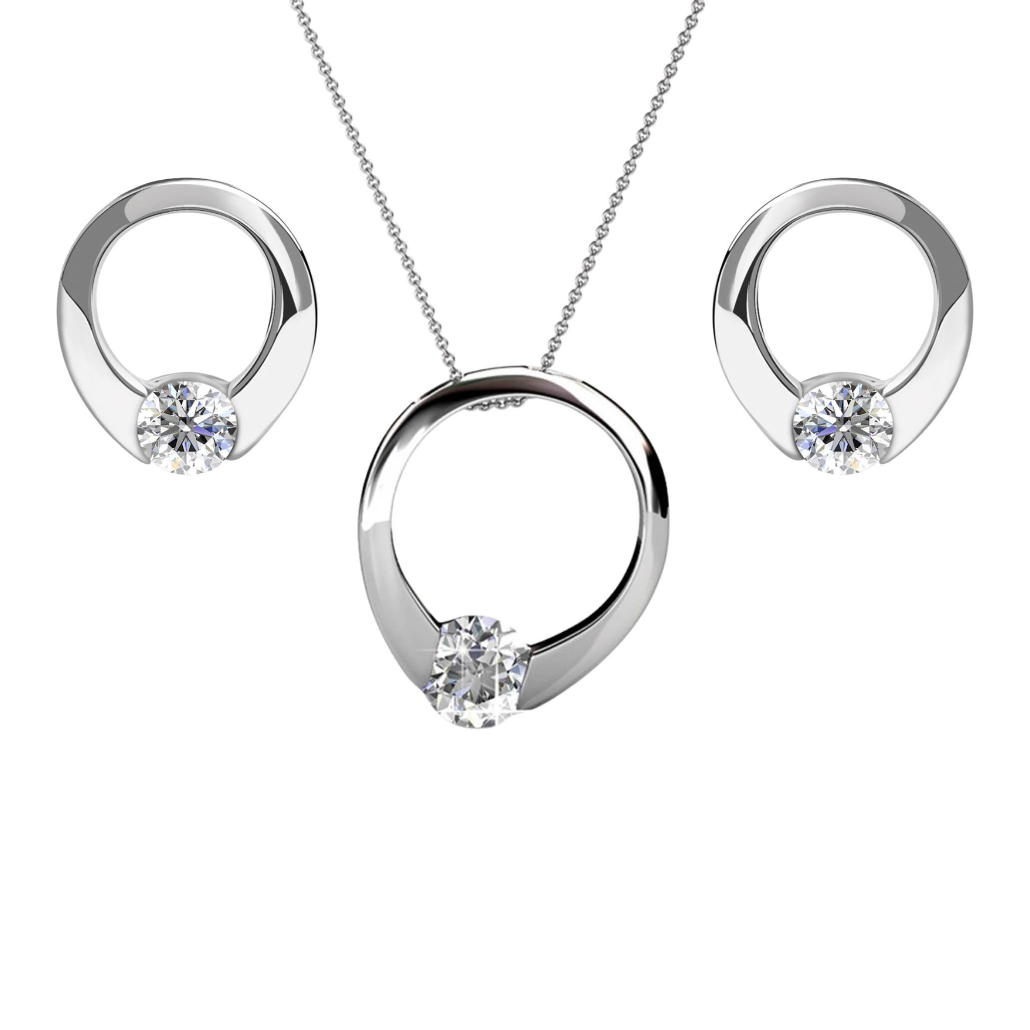 大丽花“绽放”18k 白金镀金仿真钻石水晶项链和耳环首饰套装