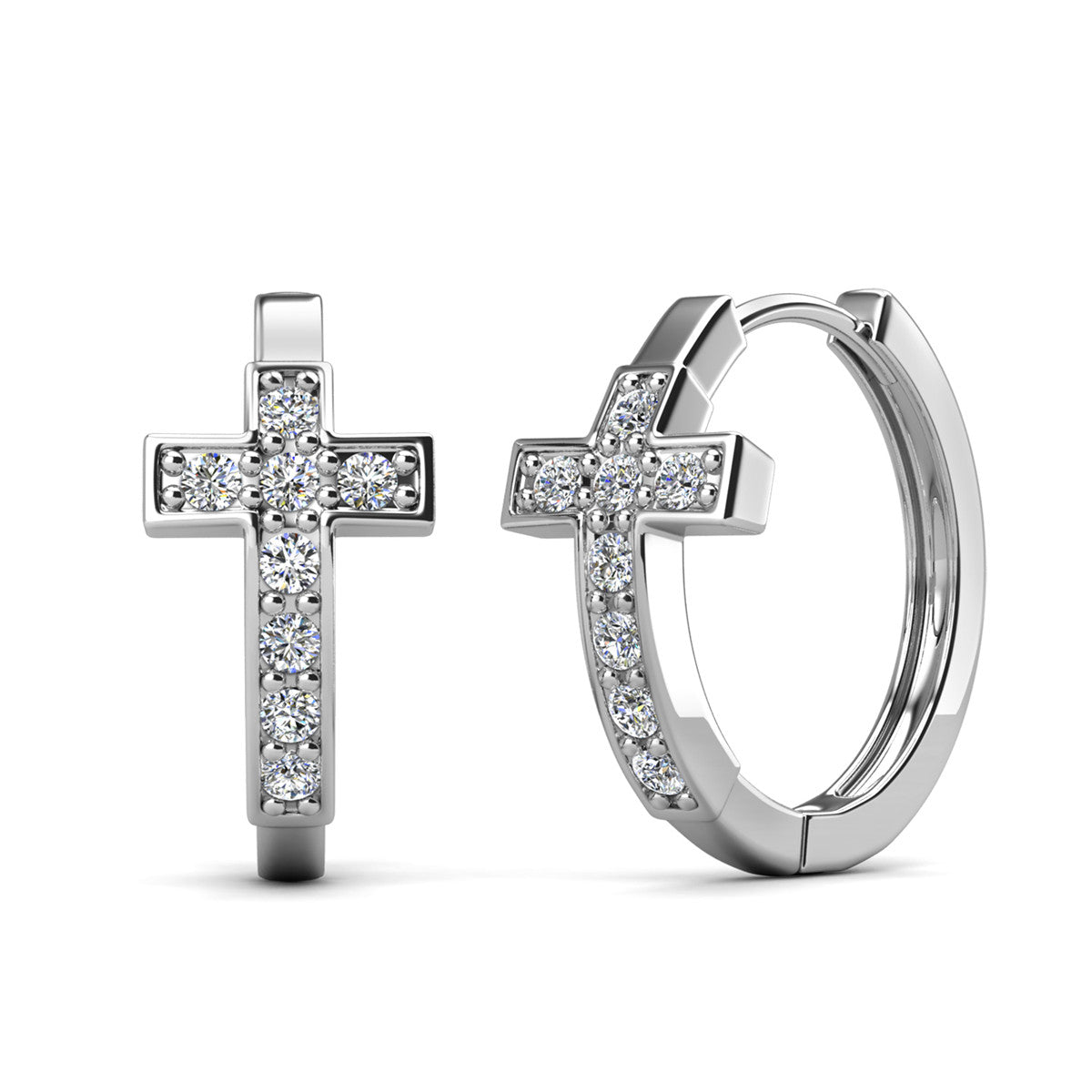 Danielle 18k White Gold Plated 18mm Hoop Cross Earrings with Swarovski Crystals