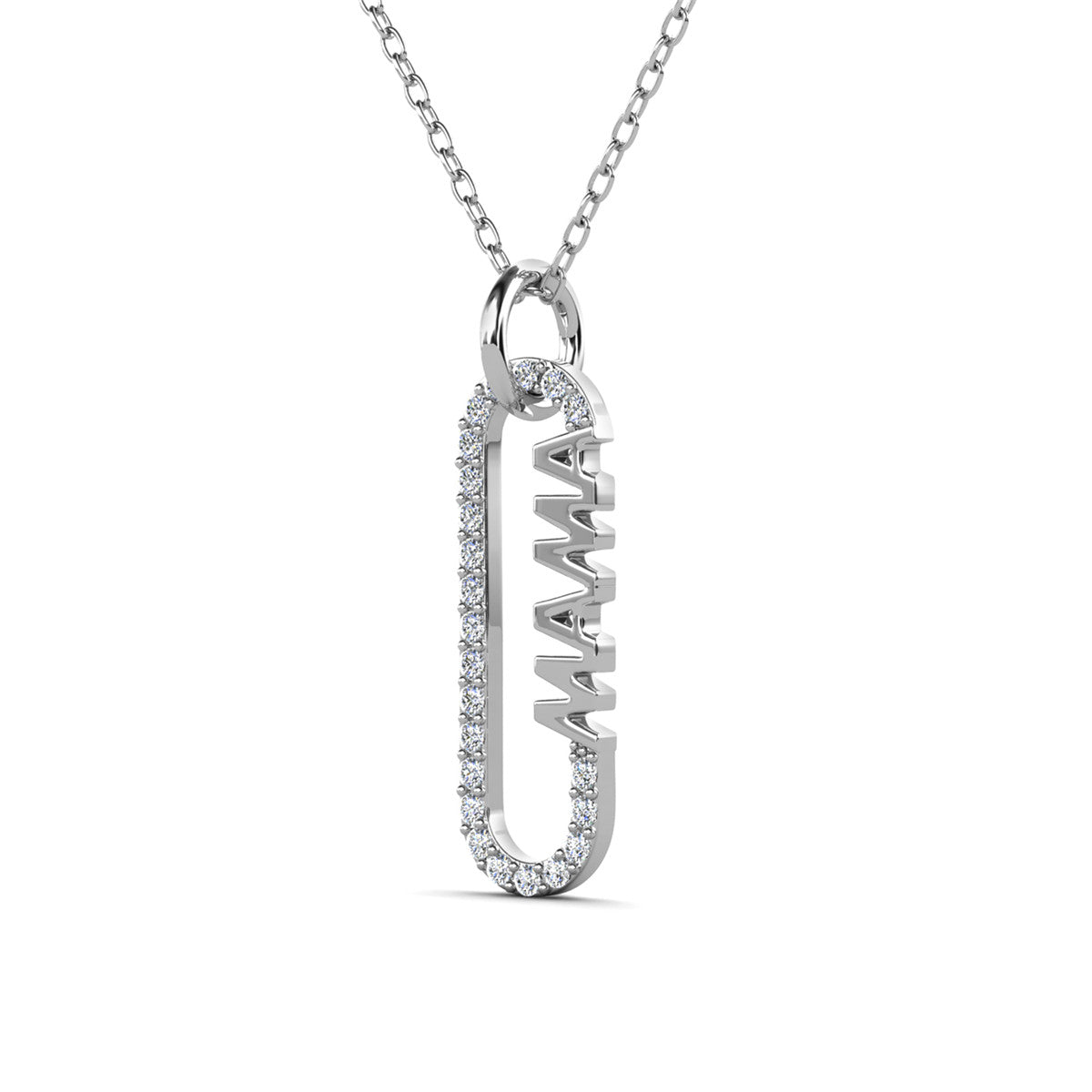 Elaine 18k White Gold Plated Mama Pendant Necklace with Simulated Diamond Crystals