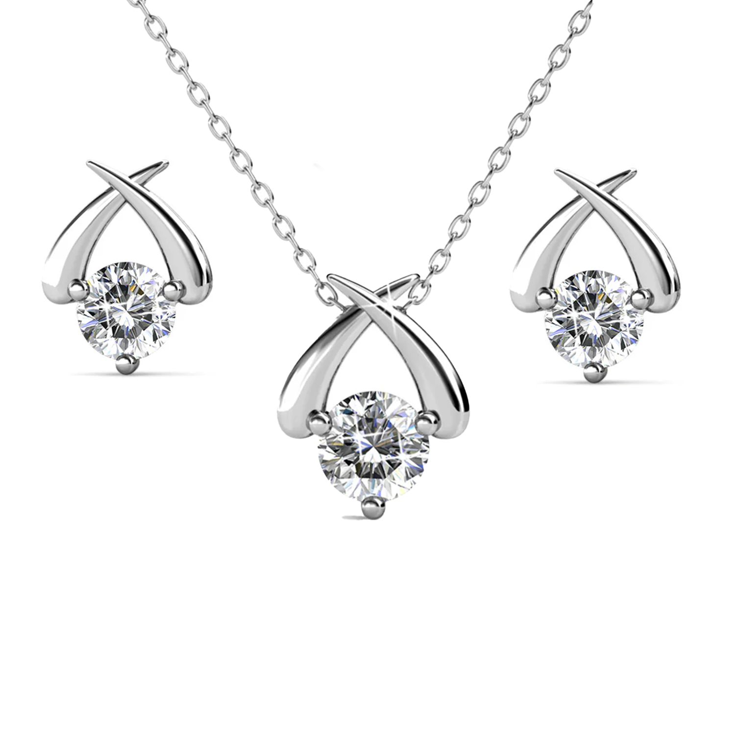 Eloise 18k White Gold Plated Silver Necklace and Earring Set with Swarovski Crystals