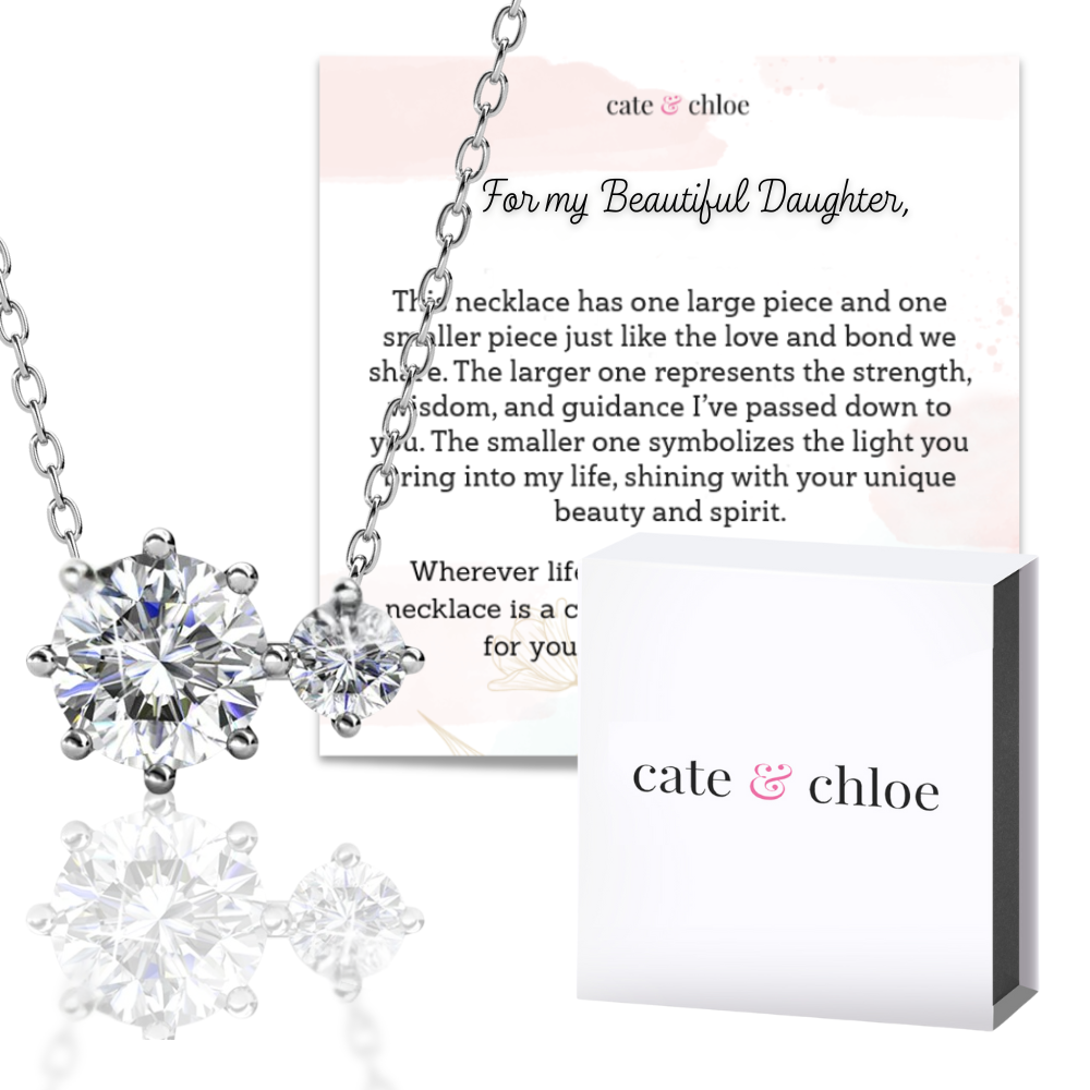 Emma 18k White Gold Plated 2-Stone Pendant Necklace with Swarovski Crystals & Sentimental Message for Daughter