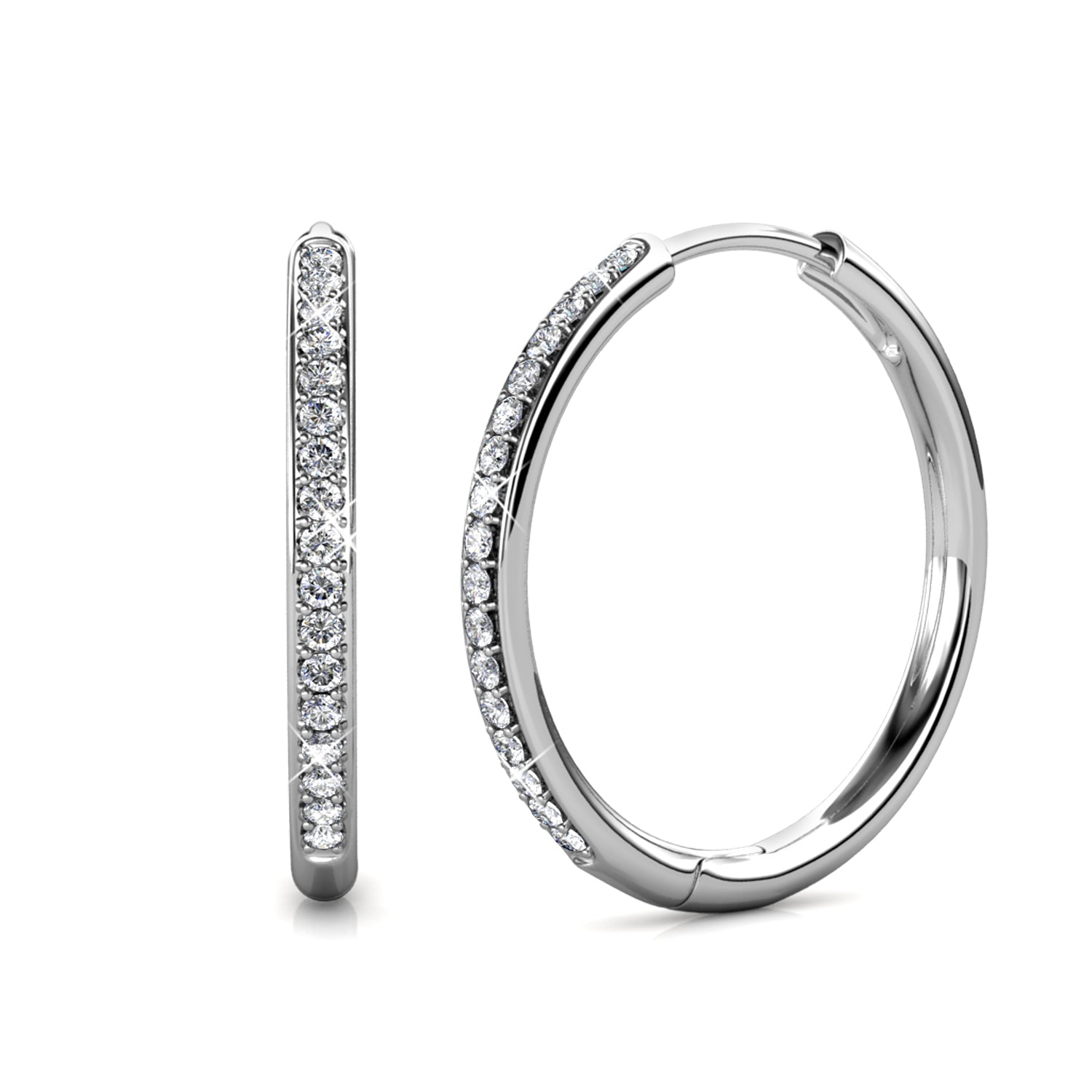 Bianca 18k White Gold Plated Silver Hoop Earrings with Simulated Diamond Crystals