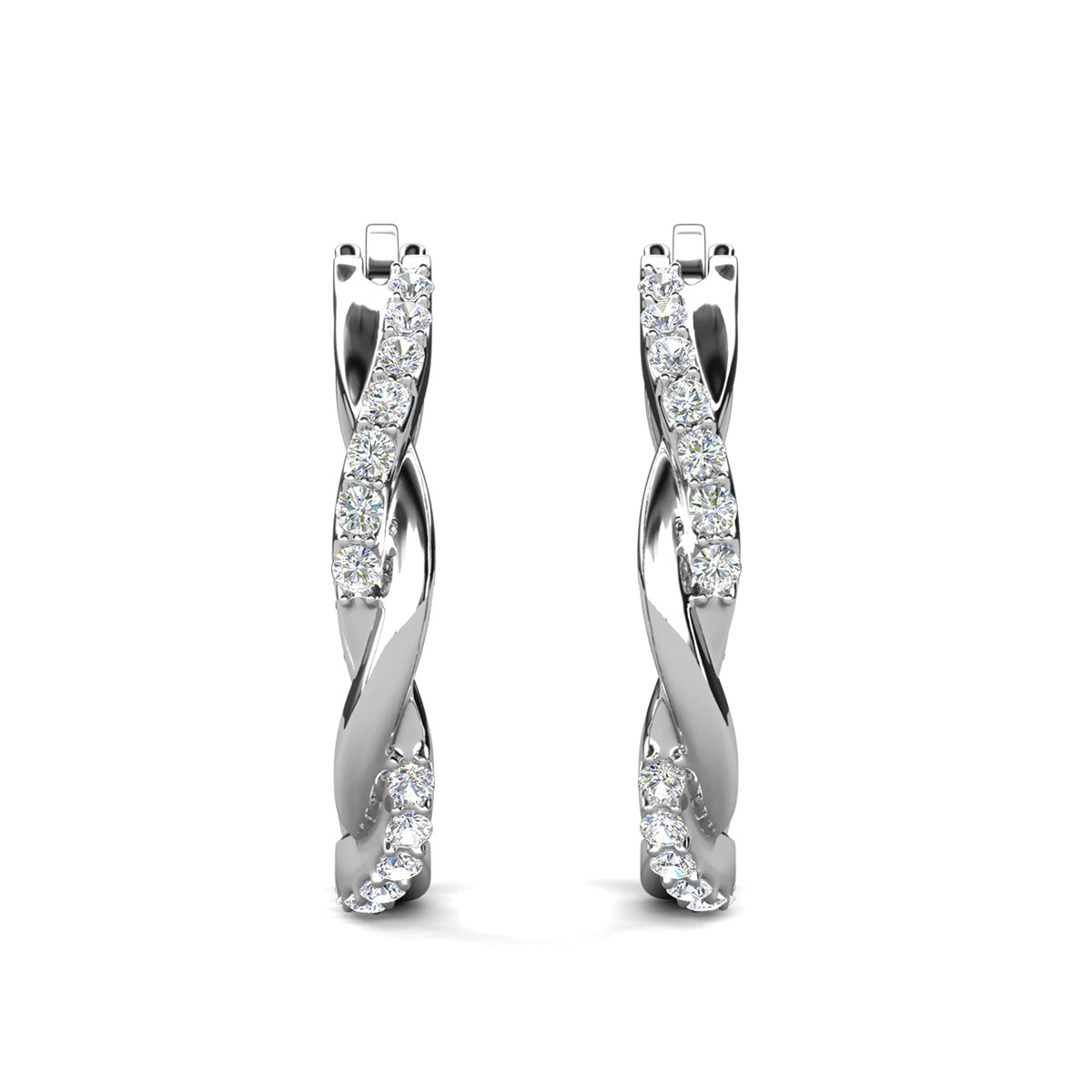 Lauren 18k White Gold Plated 22mm Twisted Hoop Earrings with Swarovski Crystals