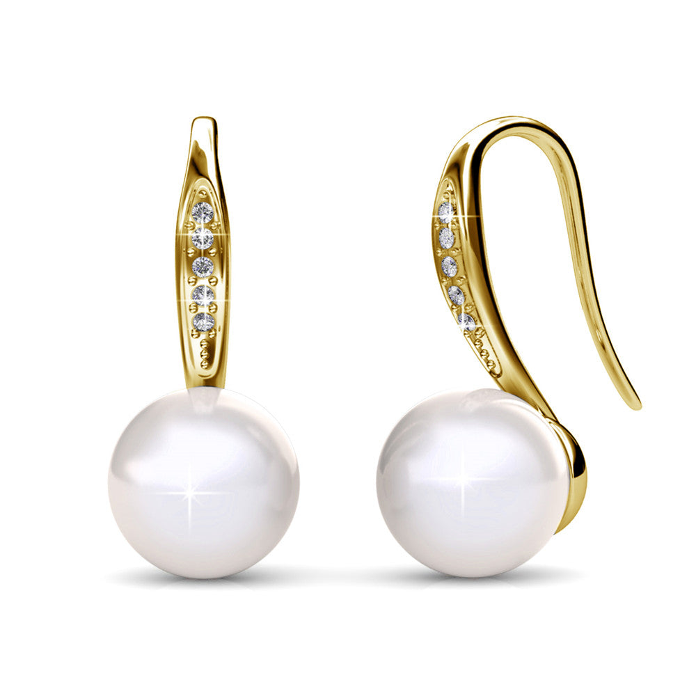 Ann 18k White Gold Freshwater Pearl Drop Earrings with Swarovski Crystals