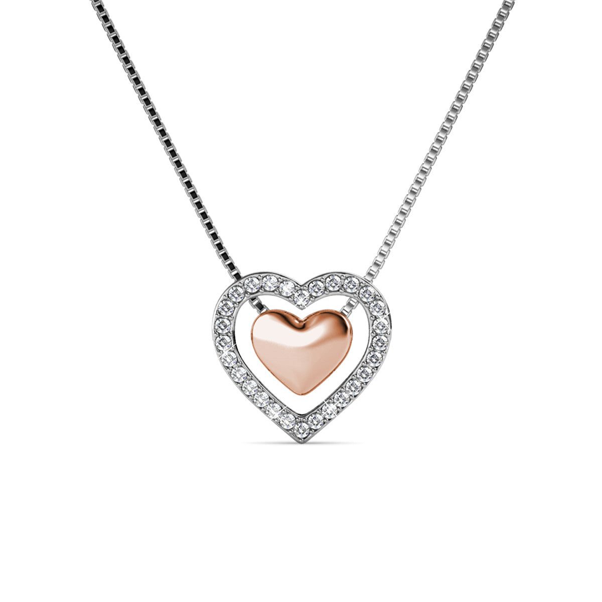 Susan Halo Heart Necklace with Swarovski Crystals in 18K White Gold Plating