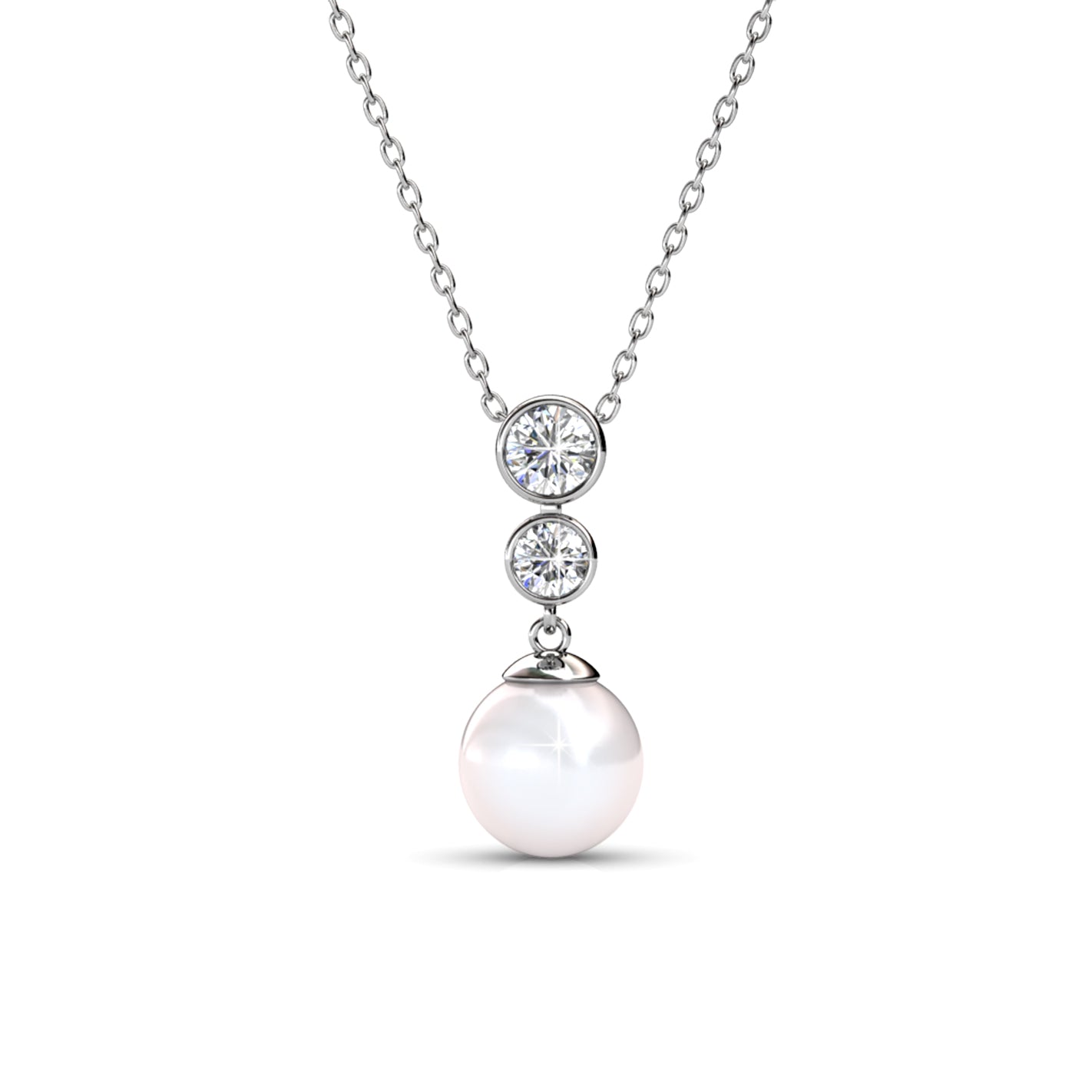 Gabrielle, Tatum, Genevieve 18k White Gold Plated Pearl Necklace for Women (3 Pair Set)