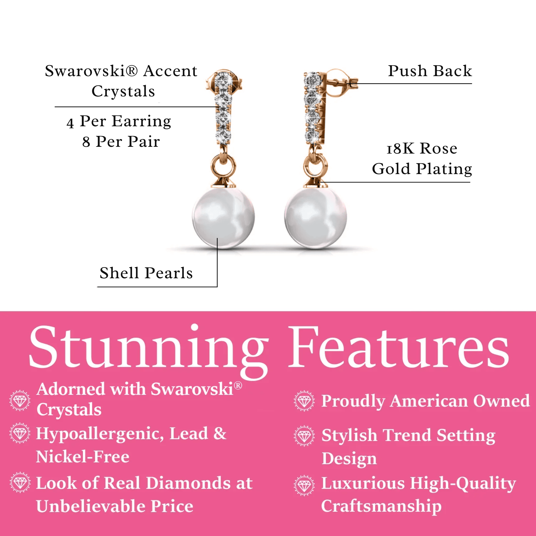 Gabrielle 18k White Gold Plated Pearl Drop Earrings with Swarovski Crystals