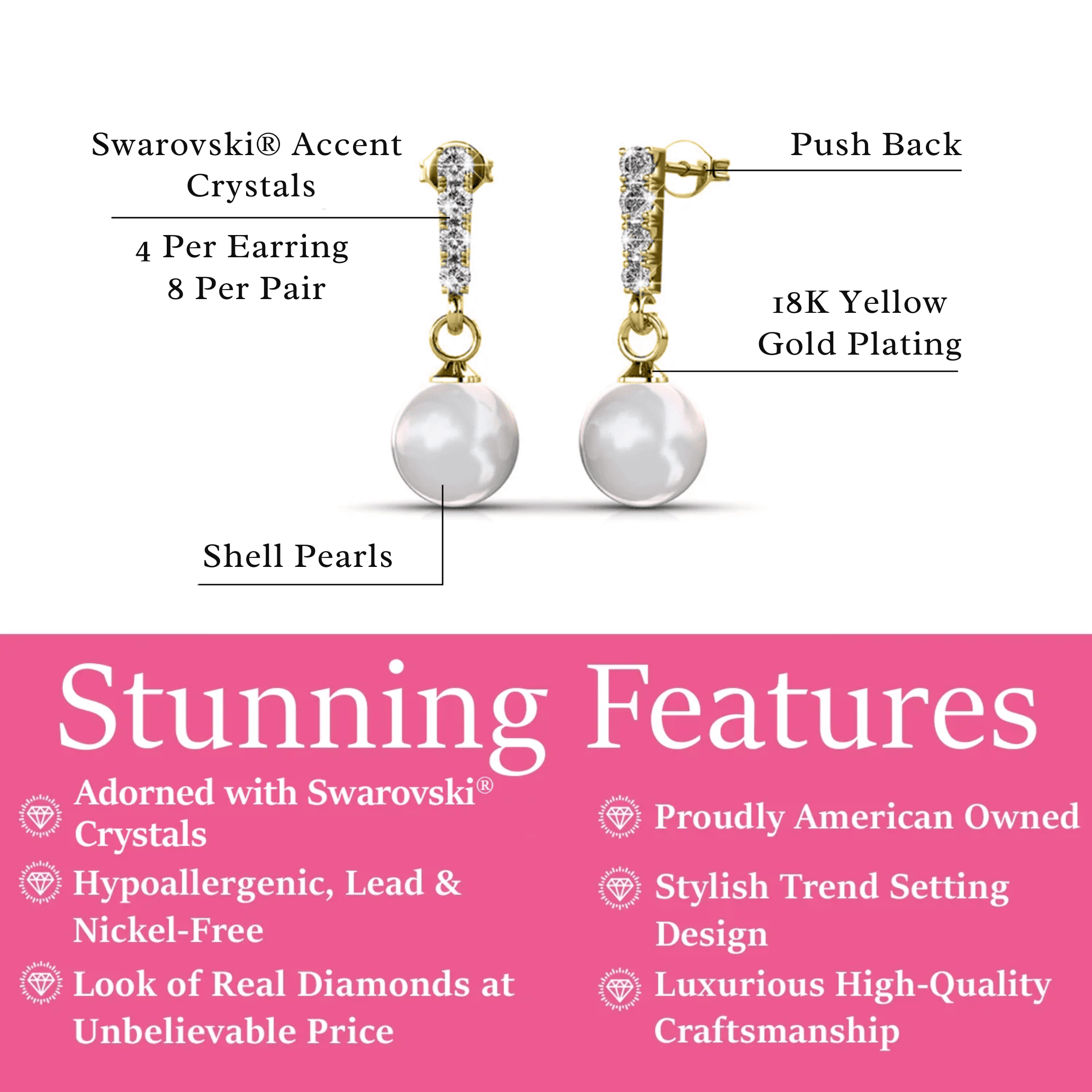 Gabrielle 18k White Gold Plated Pearl Drop Earrings with Swarovski Crystals