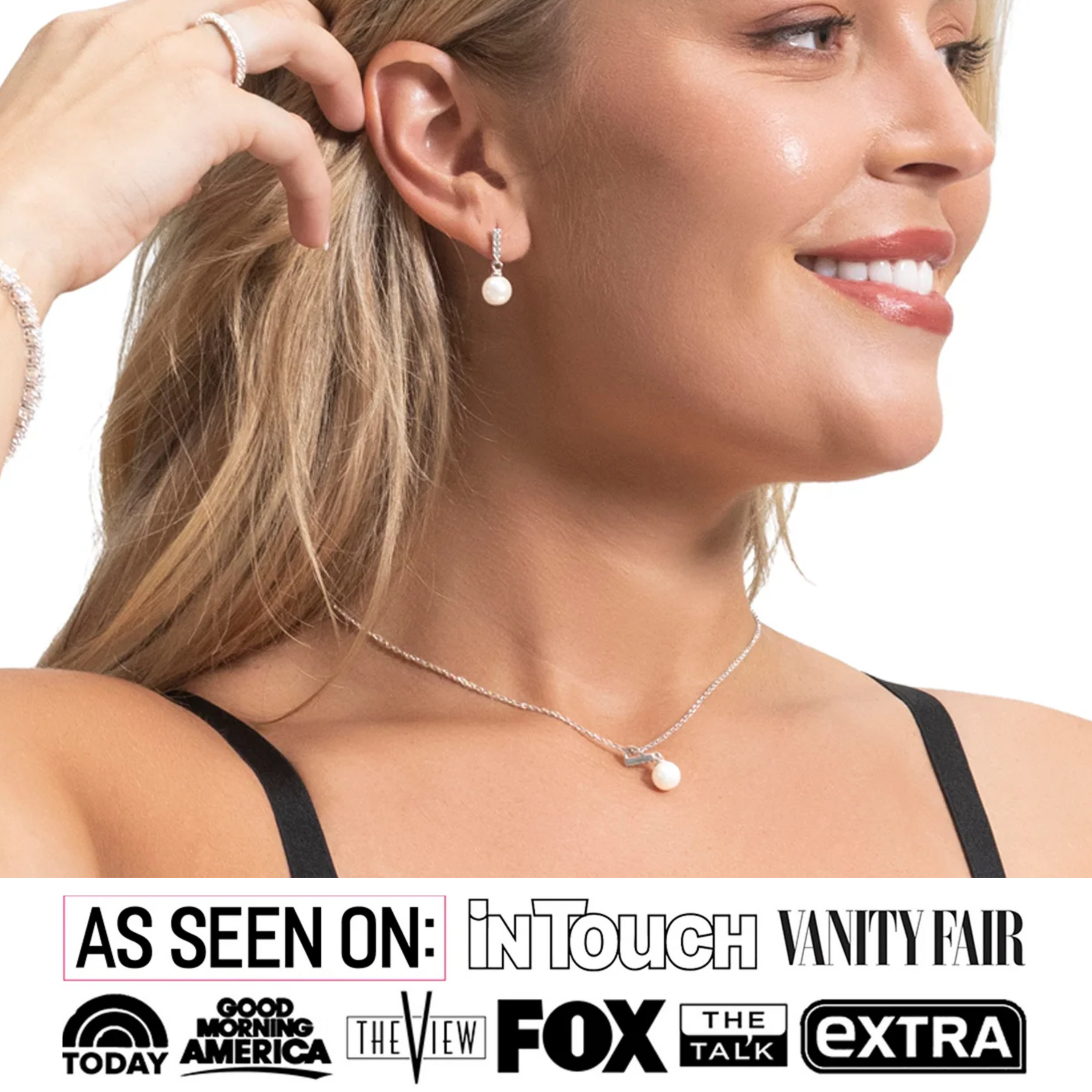 Gabrielle 18k 白金镀施华洛世奇水晶珍珠吊式耳环和项链首饰套装