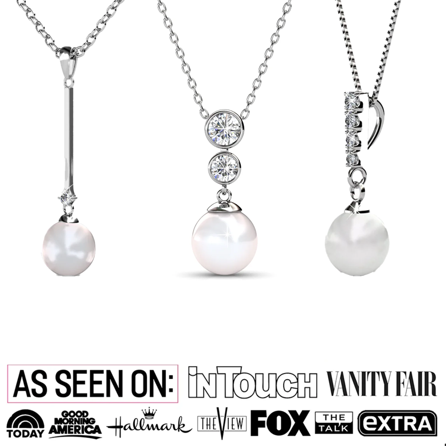 Gabrielle, Tatum, Genevieve 18k White Gold Plated Pearl Necklace for Women (3 Pair Set)