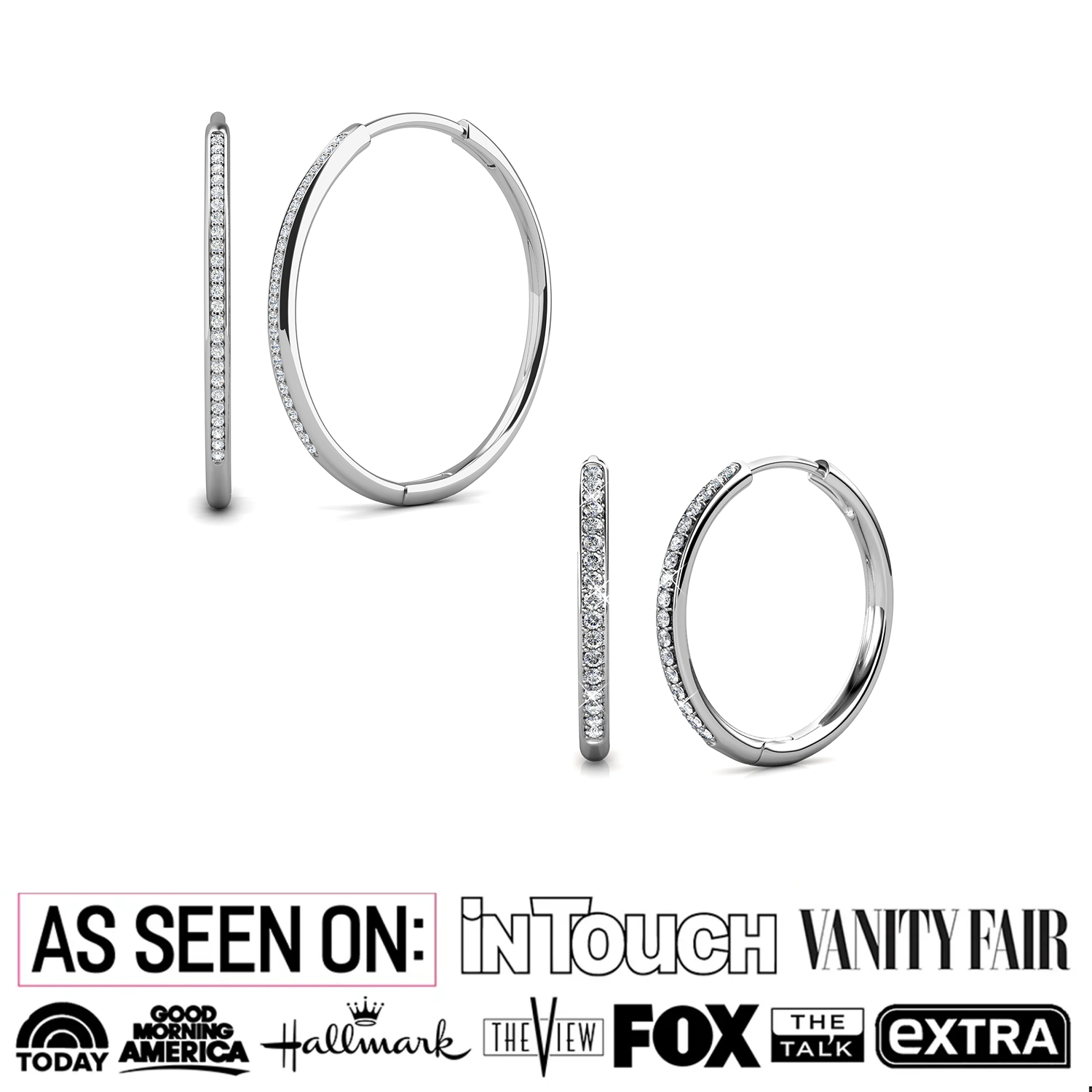 Pack of 2 - Bianca, Leslie 18k White Gold Plated Hoop Earrings with Swarovski Crystals
