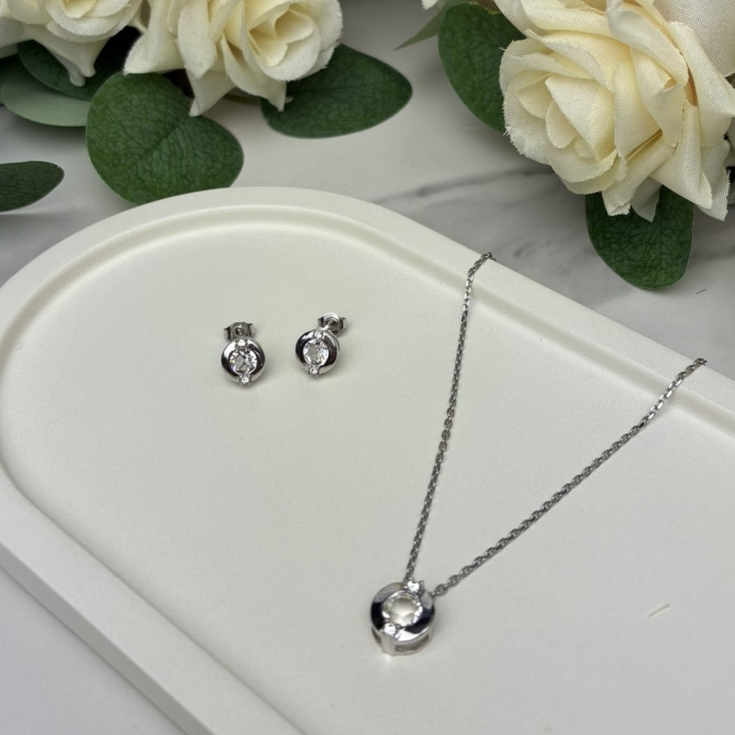Zara 18k White Gold Plated Stud Earrings and Necklace Set with Swarovski Crystals