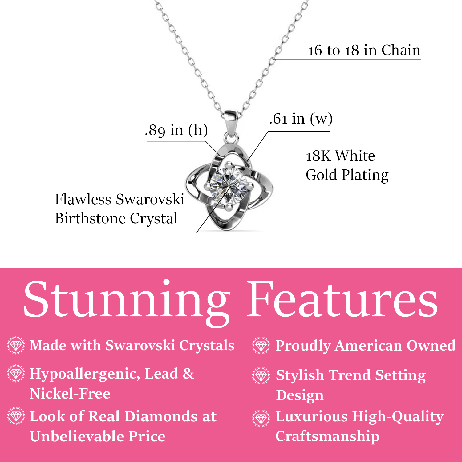 Fetures of Infinity April Birthstone Diamond Necklace 18k White Gold Plated Silver Birthstone Necklace with Swarovski Crystal