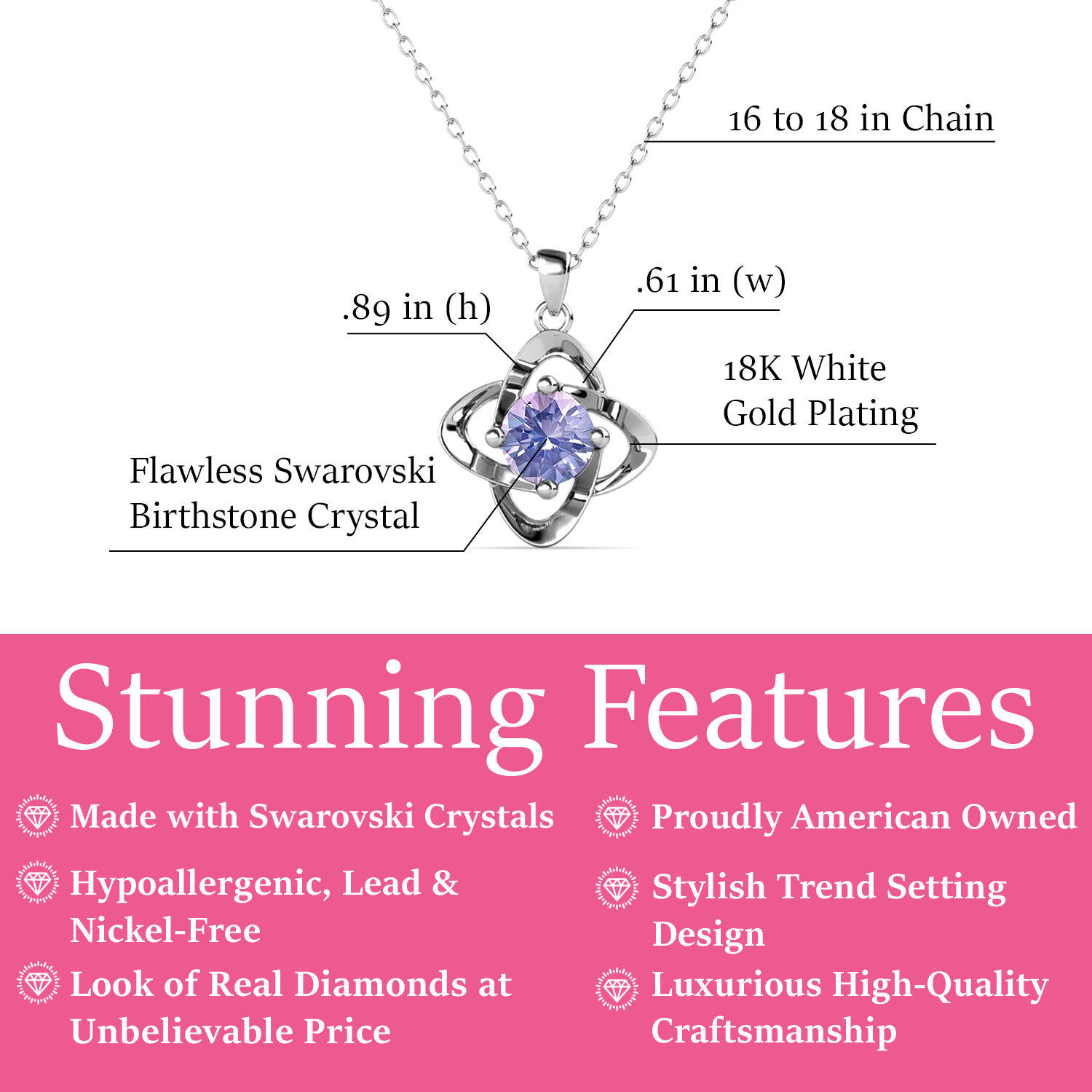Infinity June Alexandrite Necklace with Swarovski Crystal in 18k White Gold Plated Silver