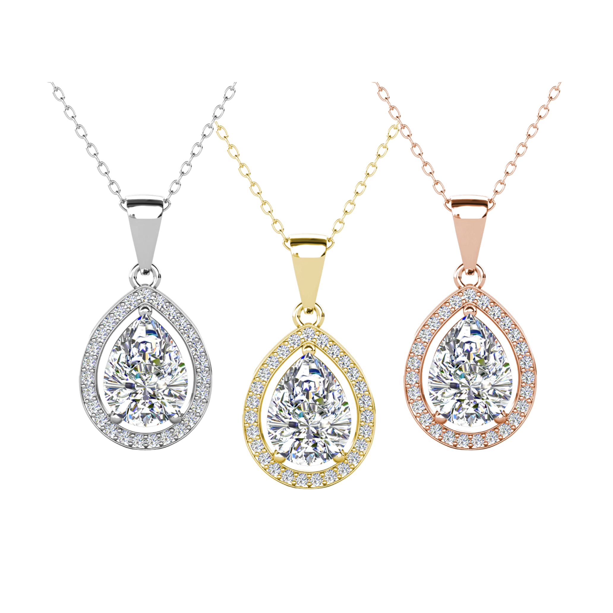 Isabel 18k Gold Plated Teardrop Pendant Necklace with Simulated Diamond Crystals (3 Pair Set)