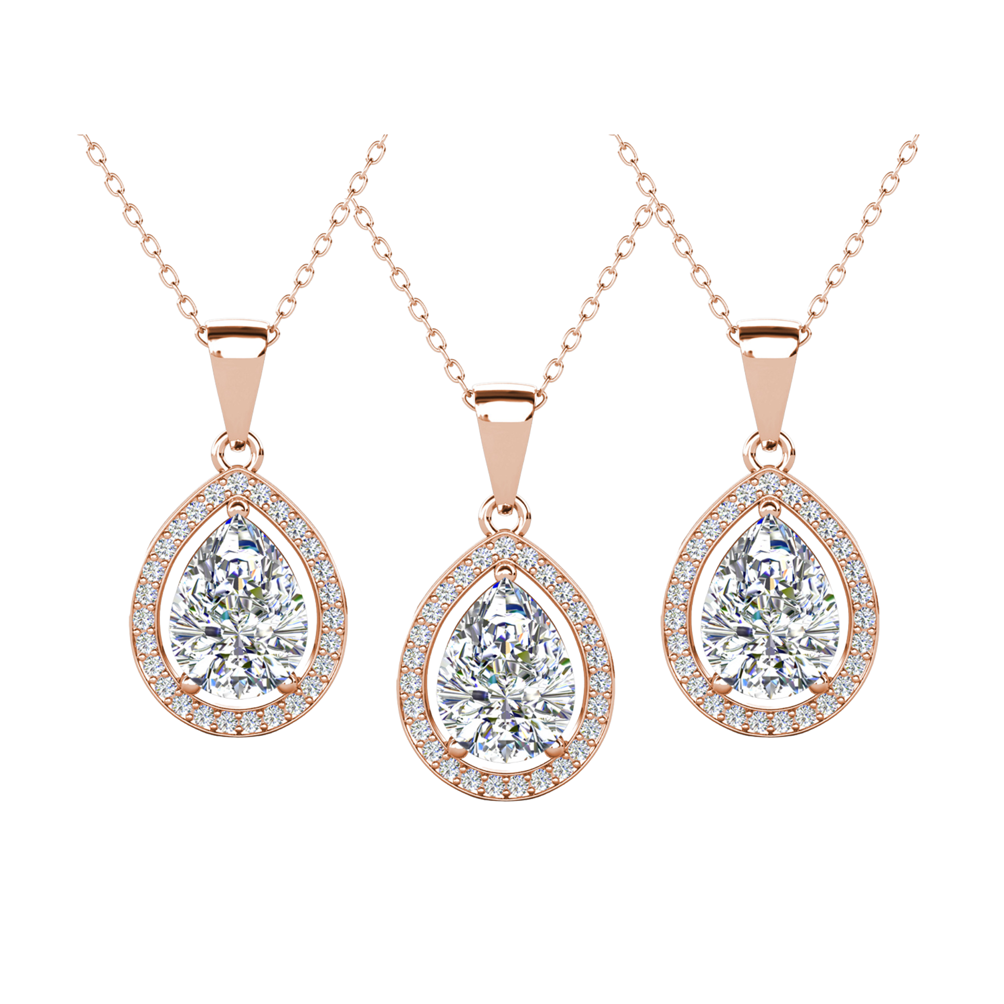 Isabel 18k Gold Plated Teardrop Pendant Necklace with Simulated Diamond Crystals (3 Pair Set)