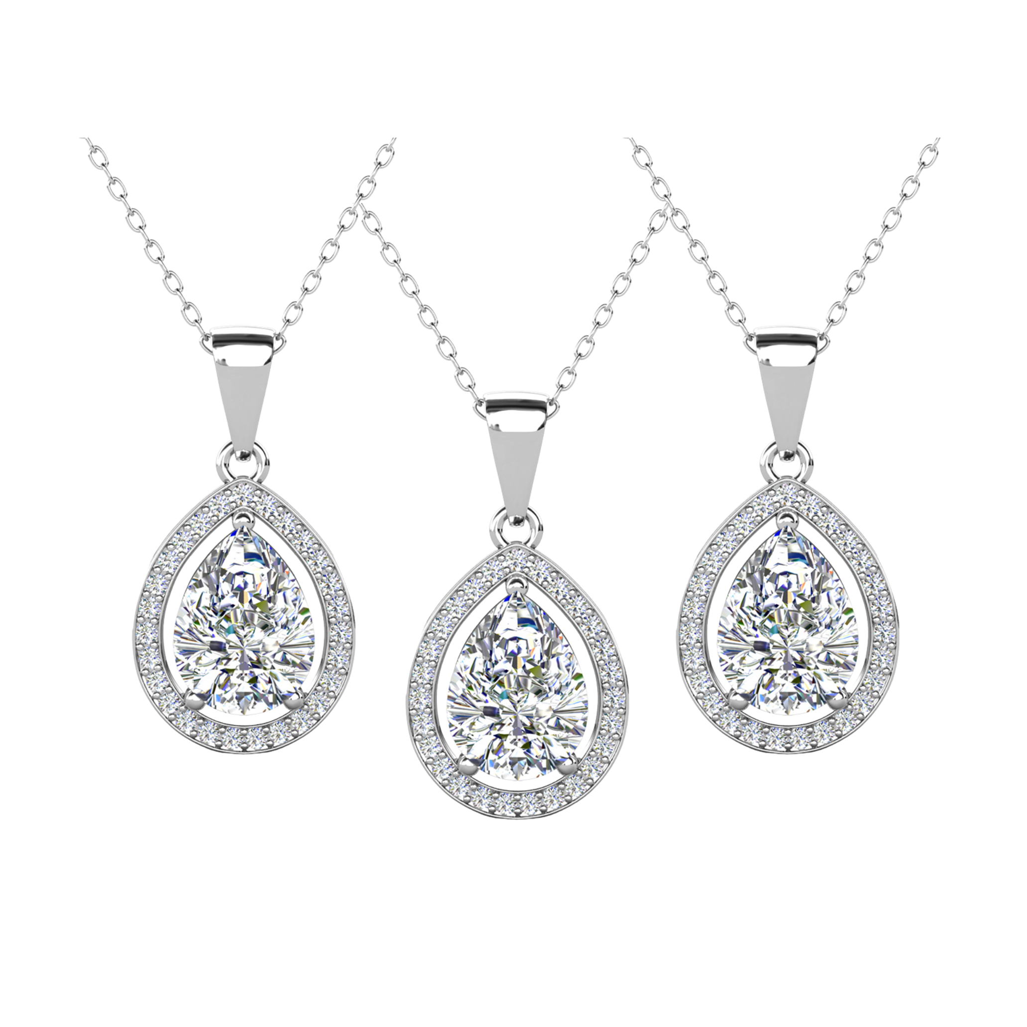 Isabel 18k Gold Plated Teardrop Pendant Necklace with Simulated Diamond Crystals (3 Pair Set)