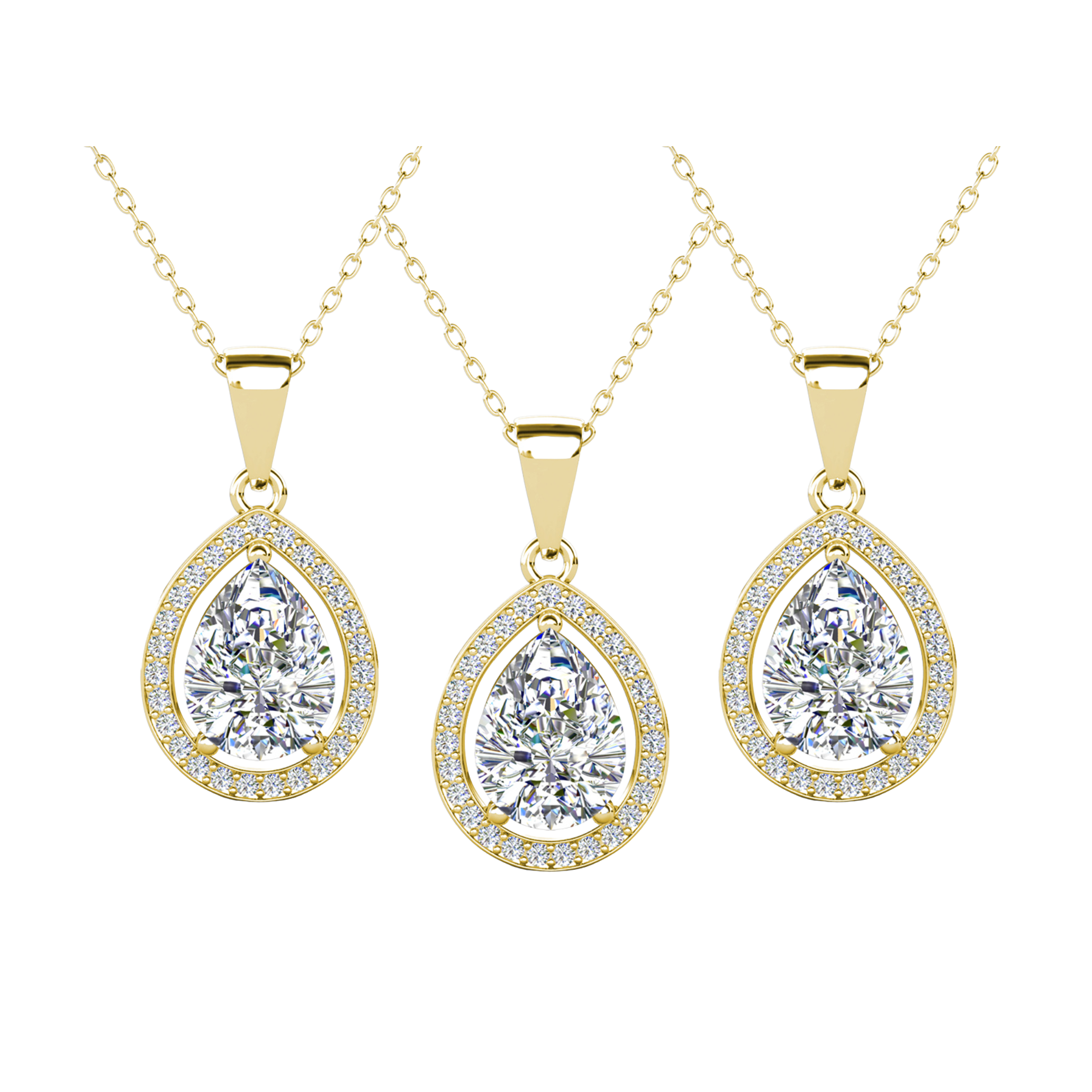Isabel 18k Gold Plated Teardrop Pendant Necklace with Simulated Diamond Crystals (3 Pair Set)