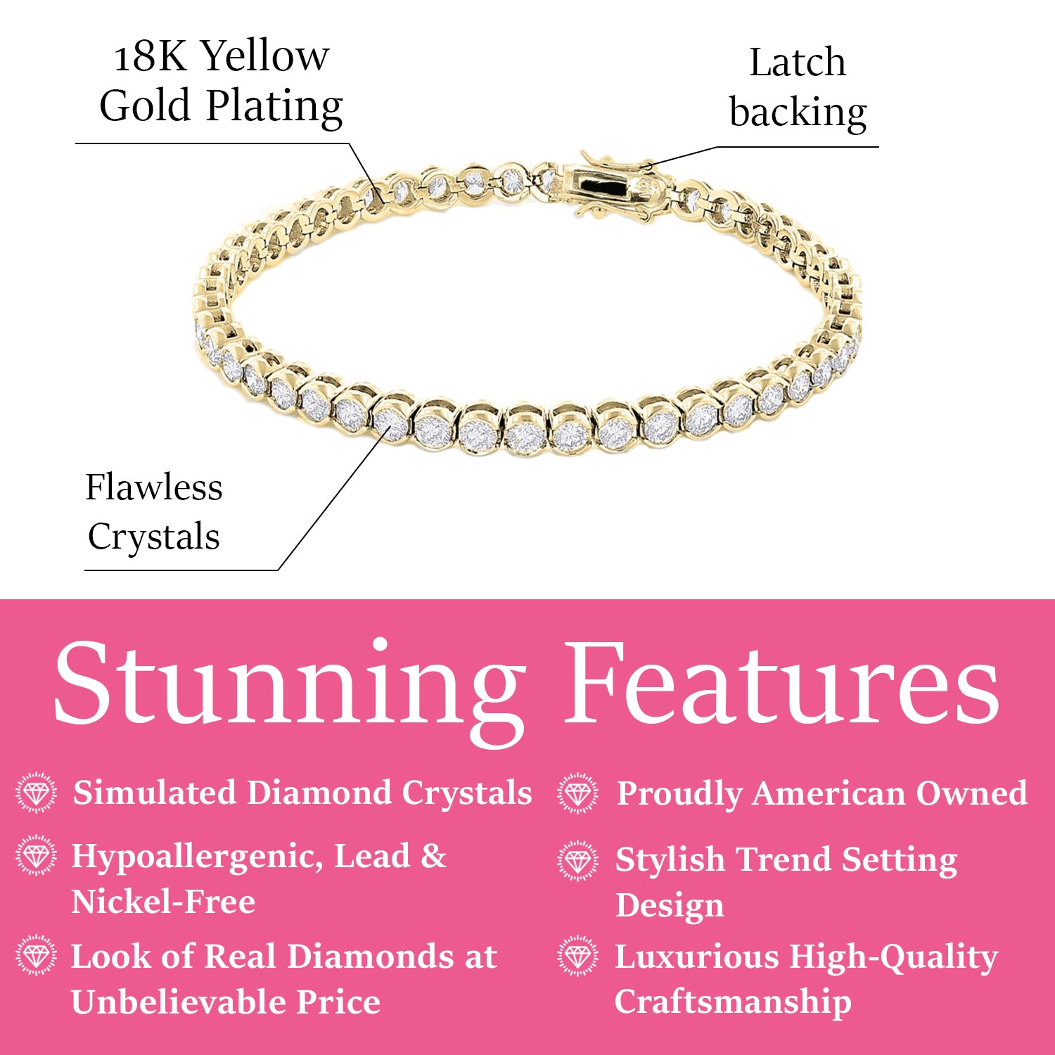Joelle 18k 镀白金网球手链,带仿方晶锆石晶体