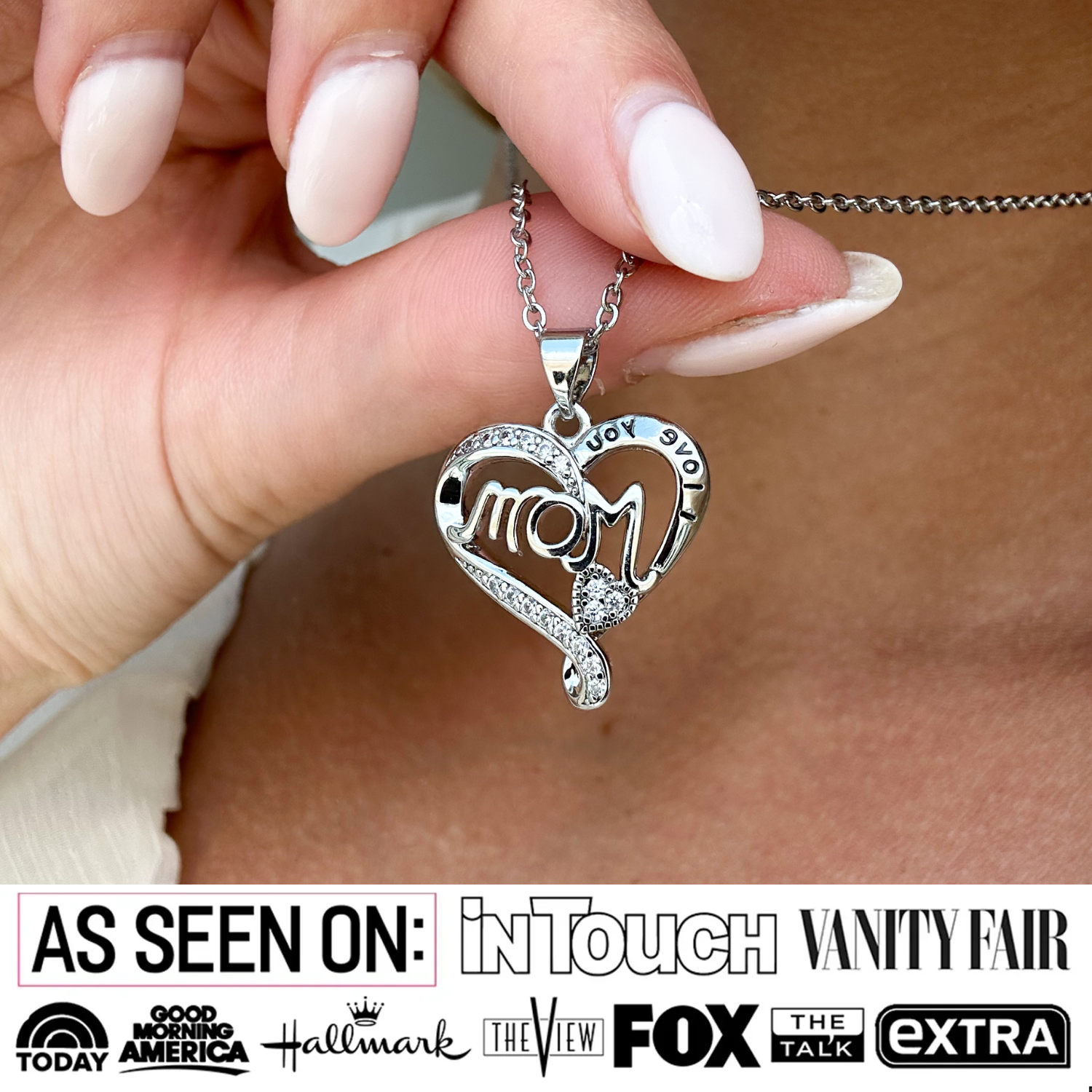 Karina 18k White Gold Plated Mom Heart Pendant Necklace with Simulated Diamond Crystals