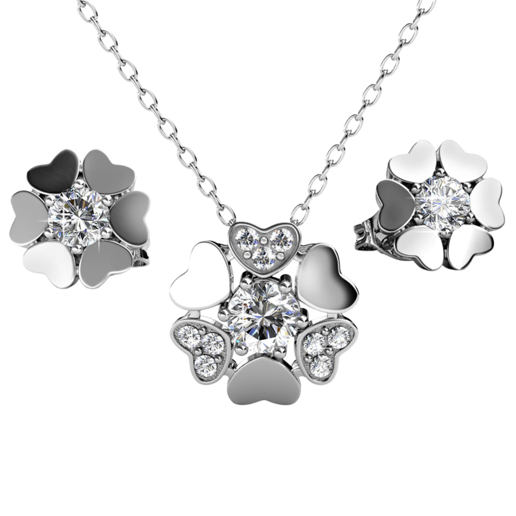 Khloe 18k White Gold Heart Necklace and Stud Earrings Jewelry Set with Crystals