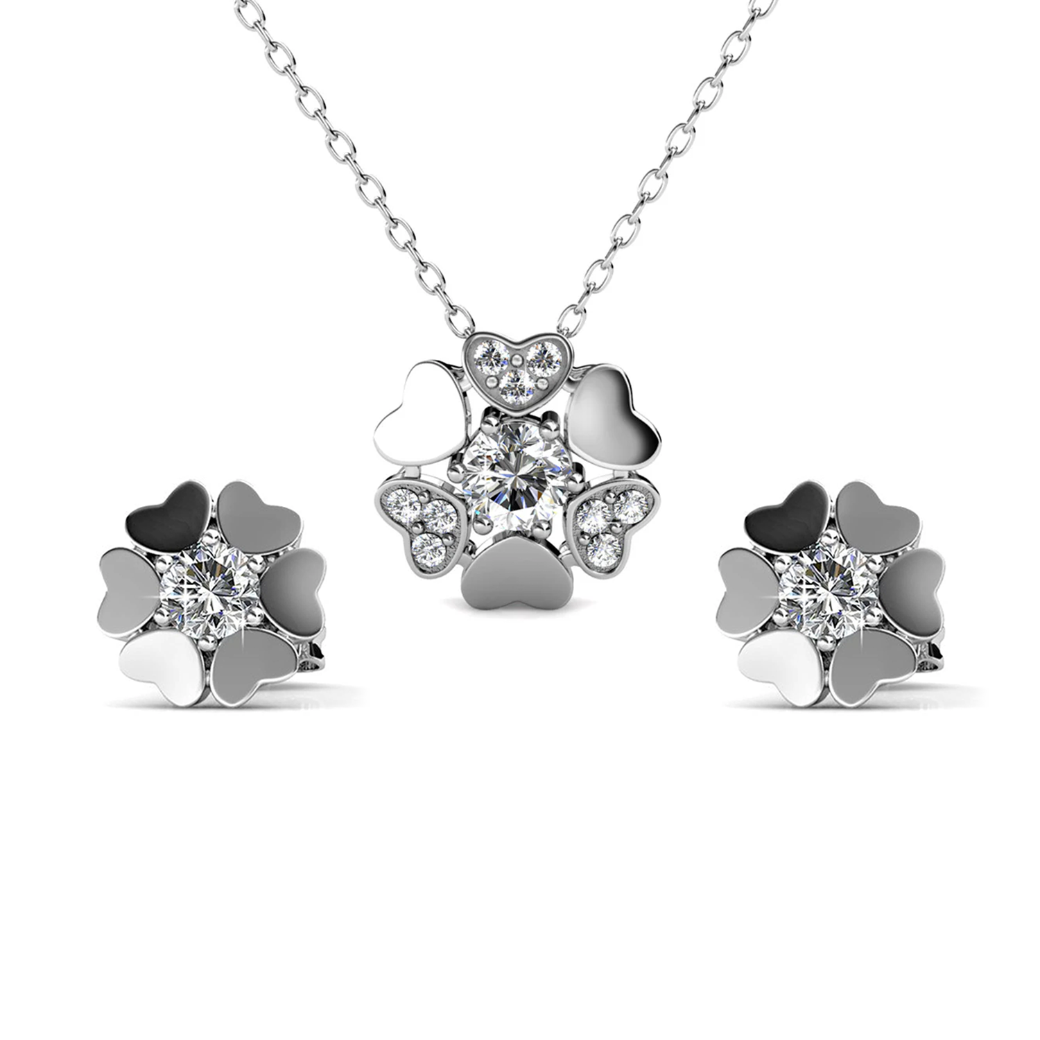 Khloe 18k White Gold Heart Necklace and Stud Earrings Jewelry Set with Crystals