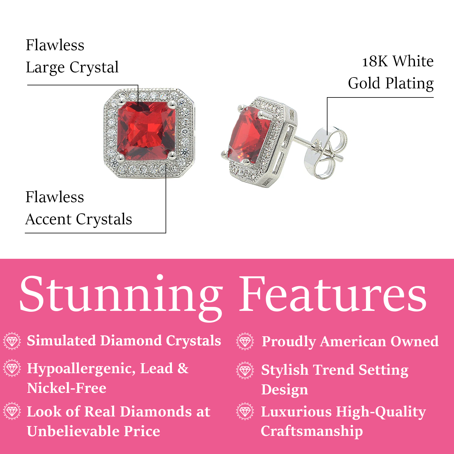 Londyn 18k White Gold Plated Princess Cut Halo Stud Earrings with Simulated Diamond Crystals — Fab Fav Sale