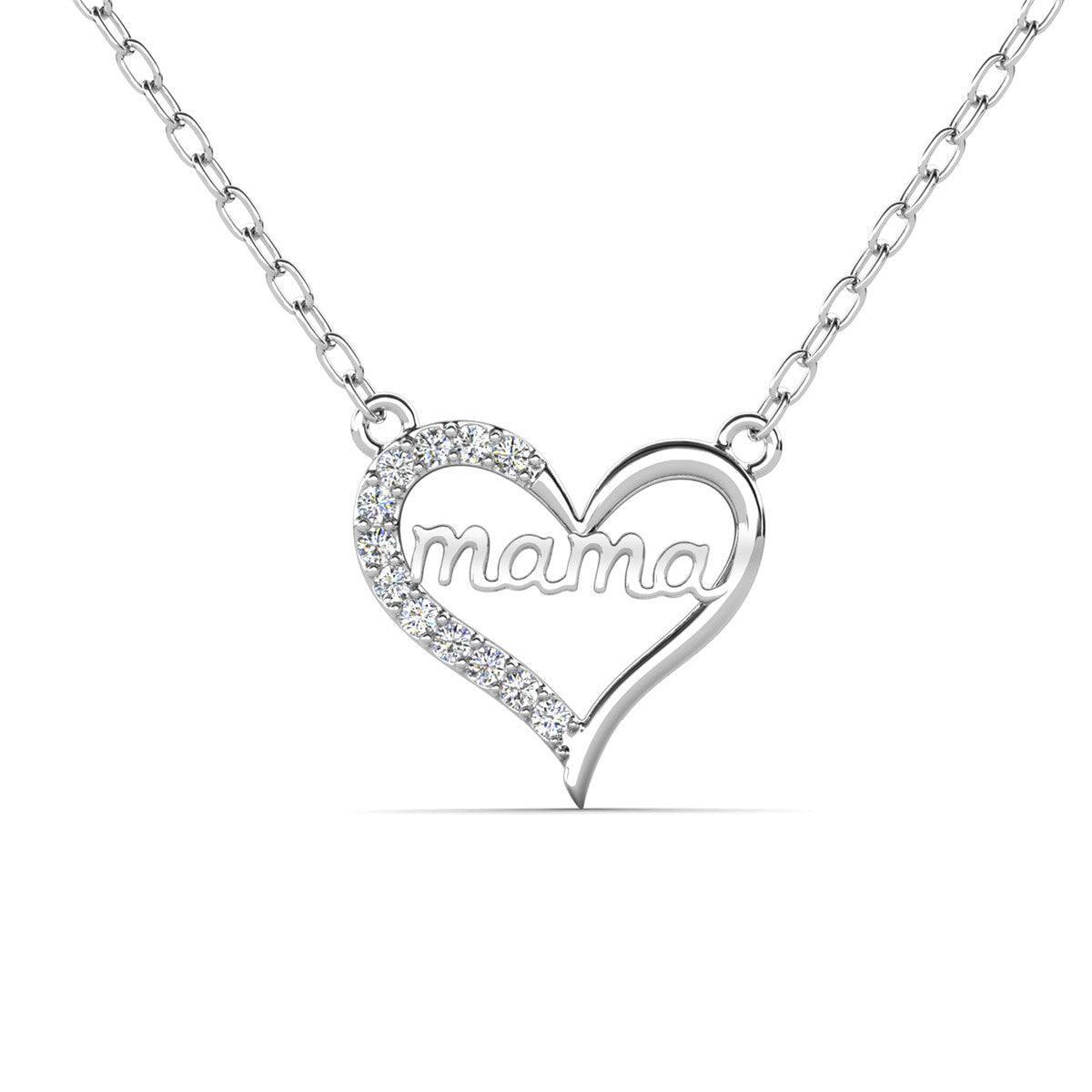 Louise 18k White Gold Plated Mama Heart Necklace with Simulated Diamond Crystals