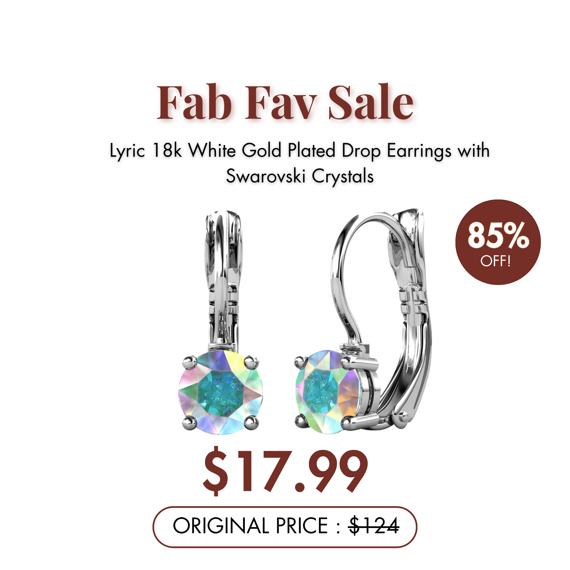 Lyric 18k White Gold Plated Drop Earrings with Swarovski Crystals — Fab Fav Sale
