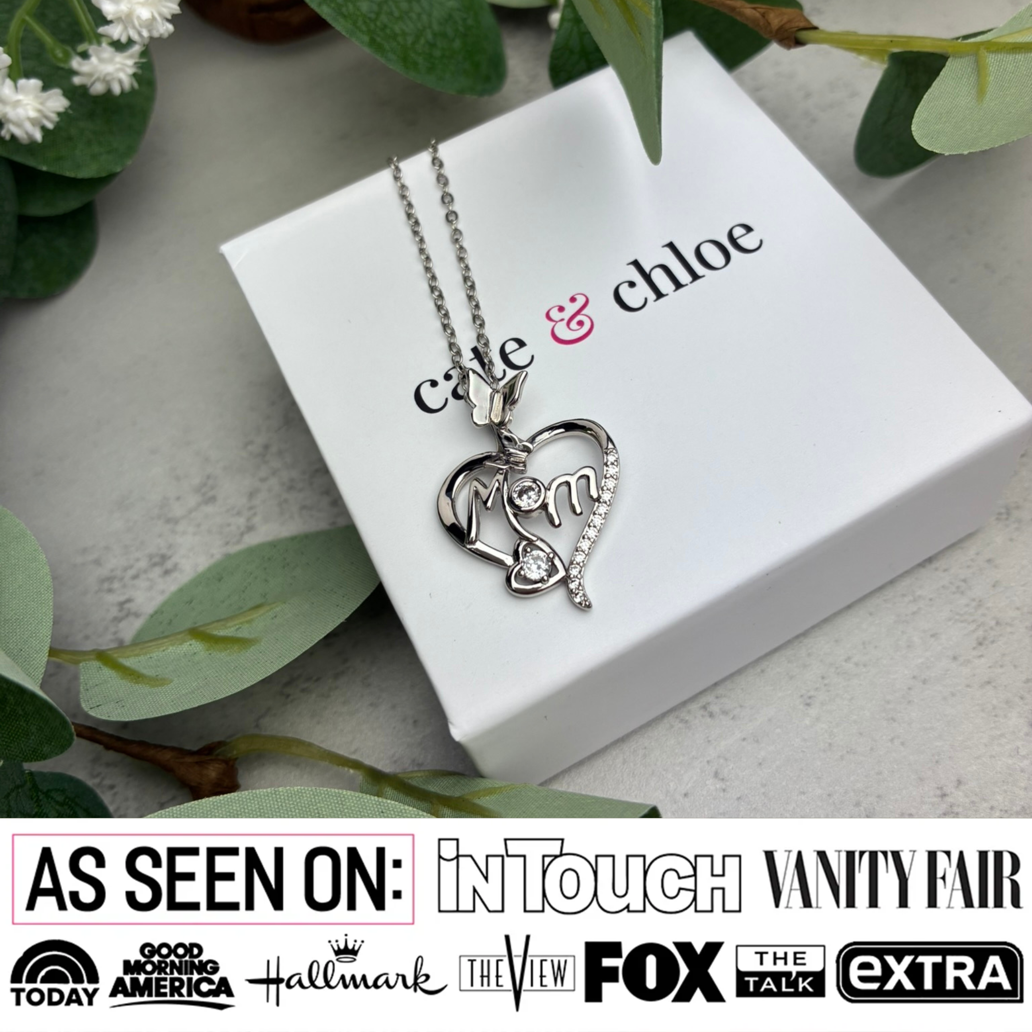 Mabel 18k White Gold Plated Mom Heart Pendant Necklace with Simulated Diamond Crystals
