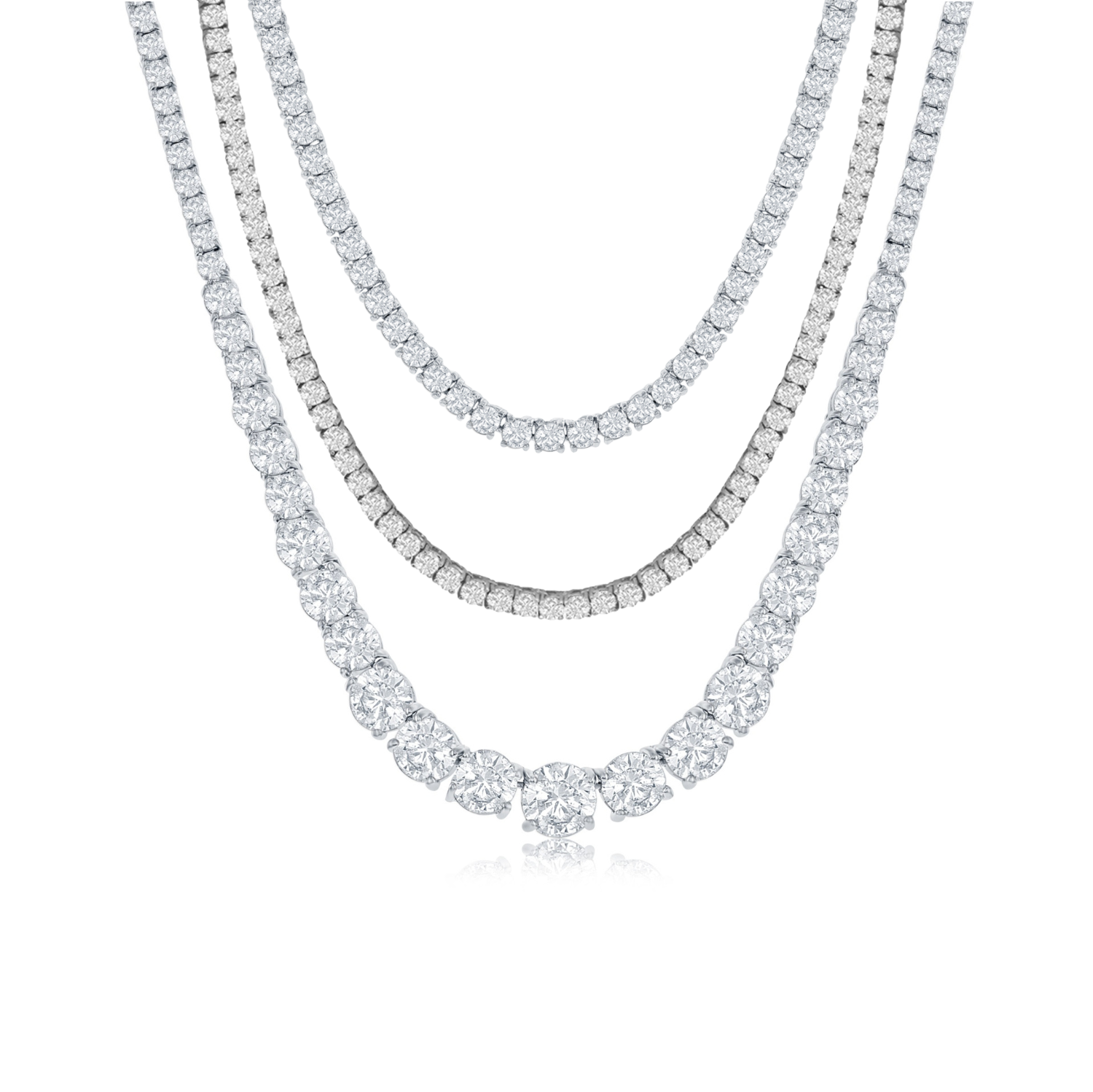 Pack of 3 - Whitney, Olivia, Kaylee 18k White Gold Plated Tennis Necklace with Simulated Diamond Crystals